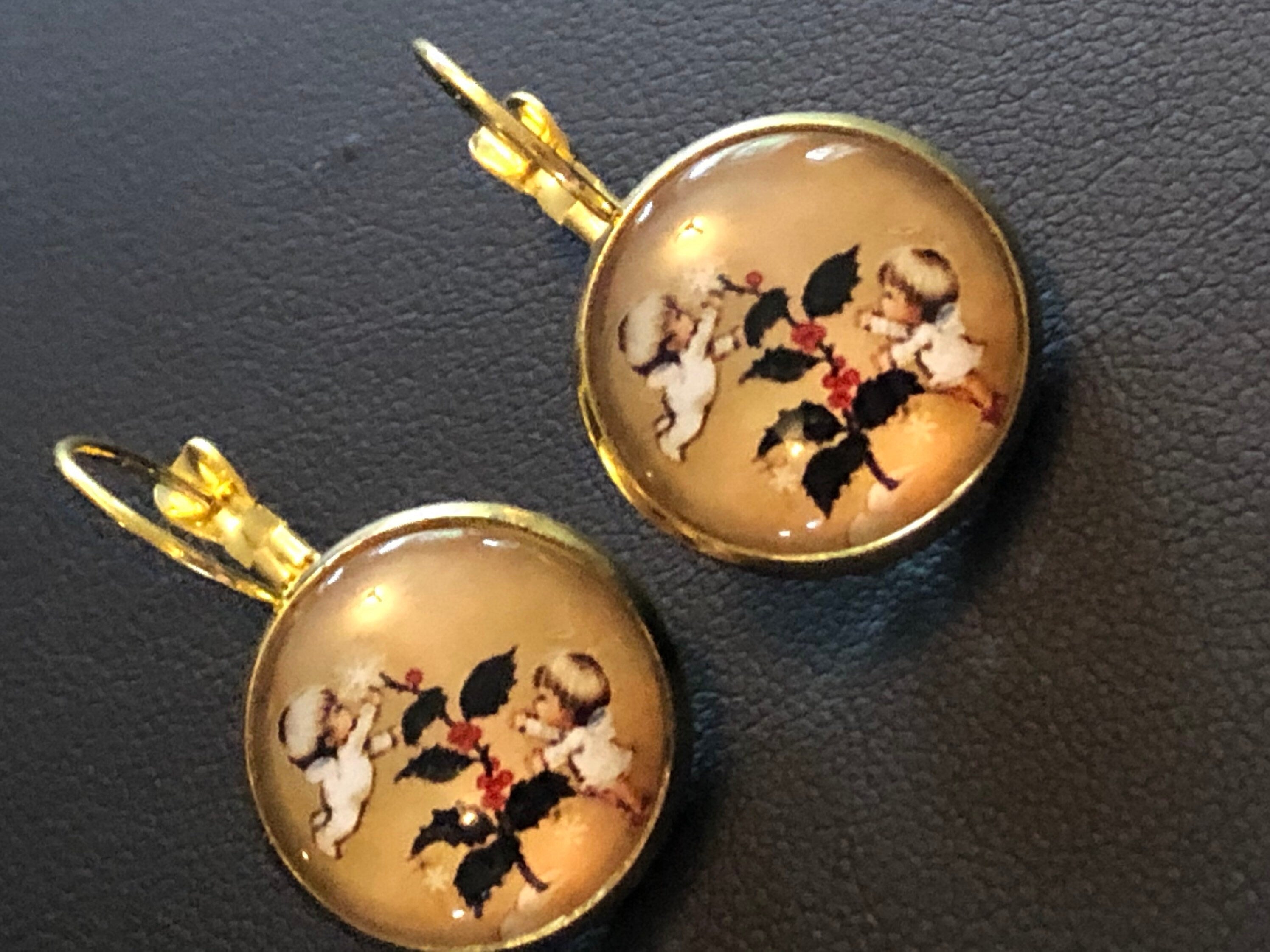 Christmas holly drop earrings ear wires girls stocking filler