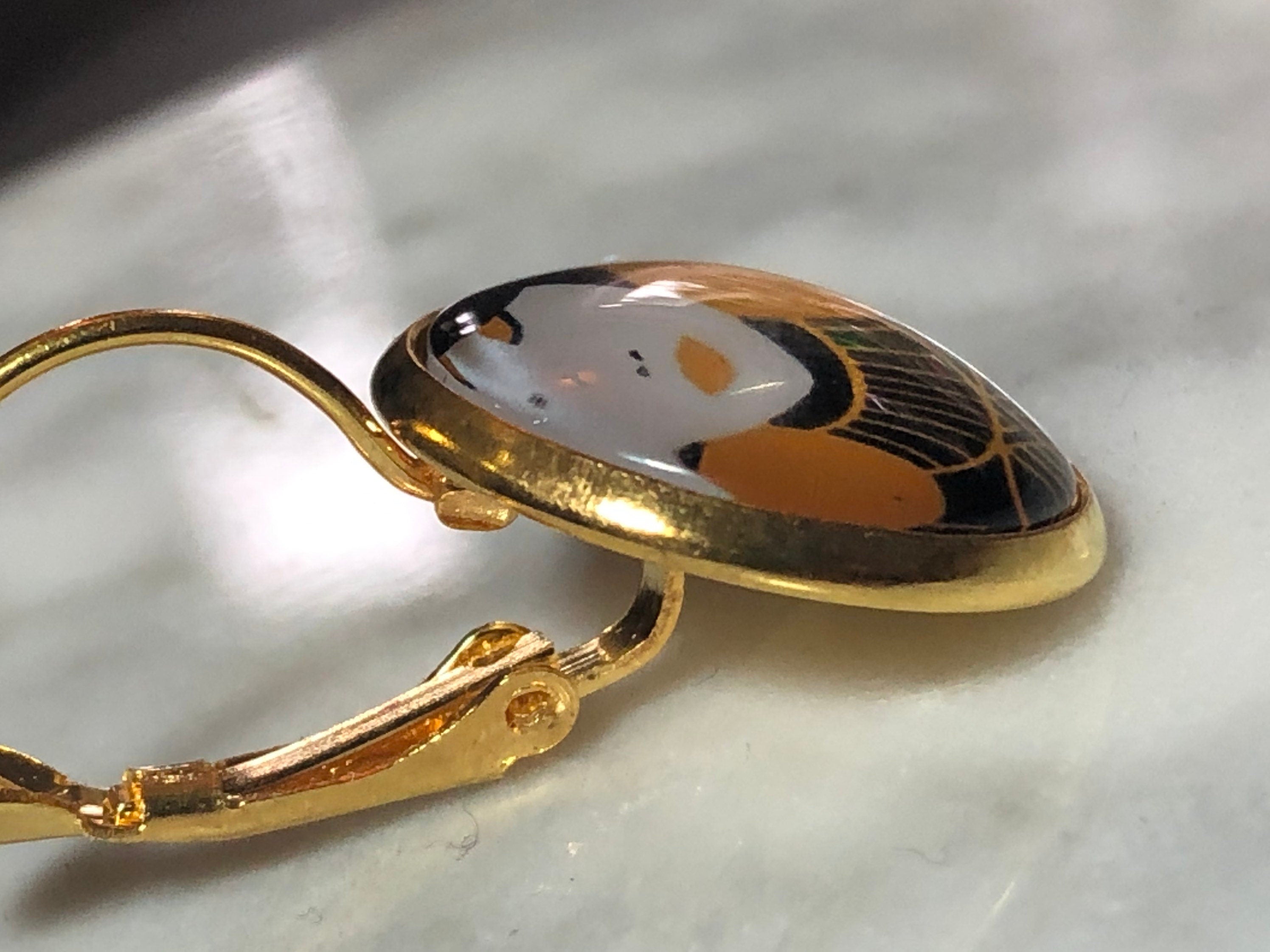 Stylish lady bright yellow drop earrings glass cabochon