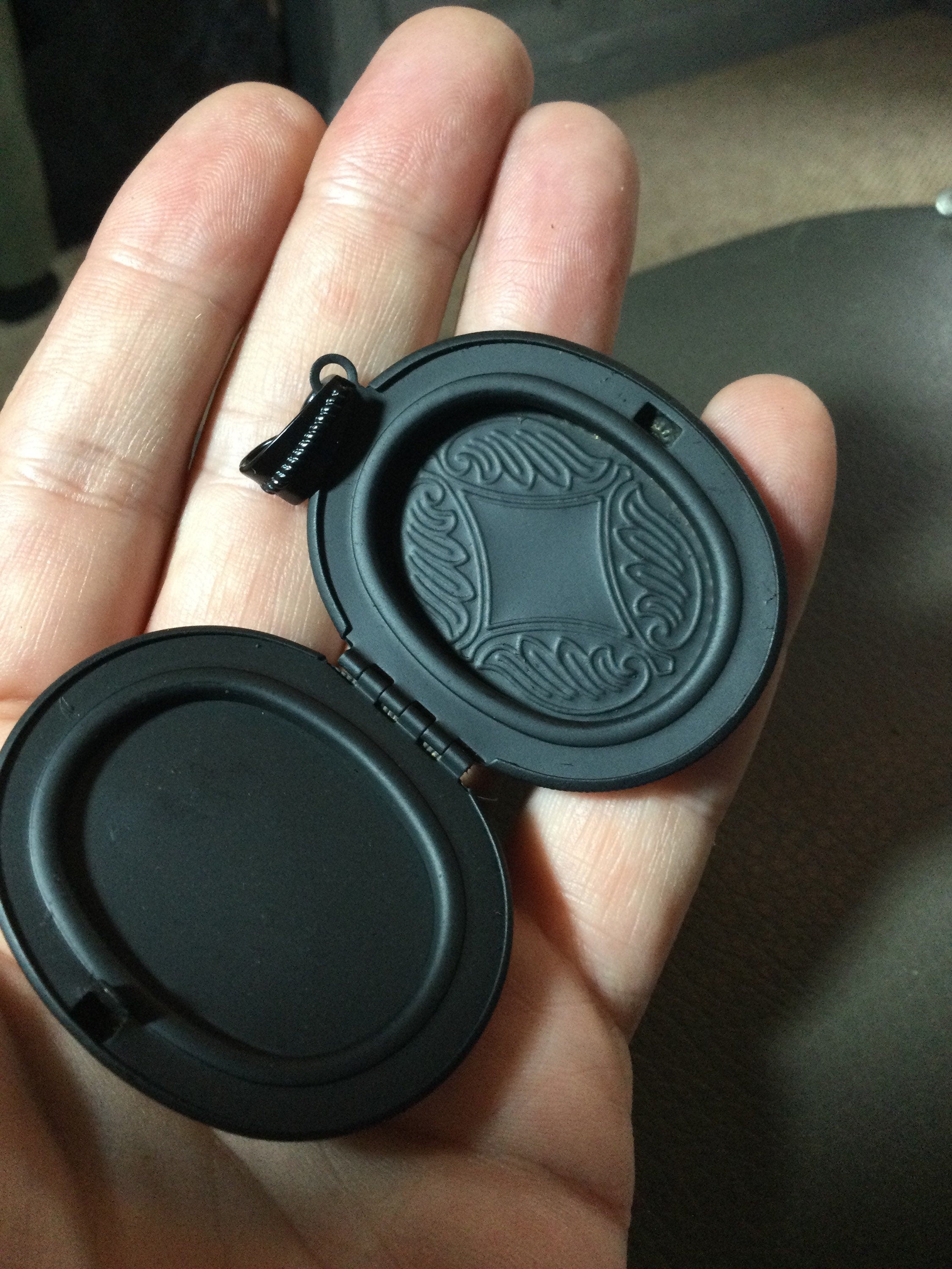 Tropical Palm Tree Locket Pendant, Matte Black Oval Photo Keepsake