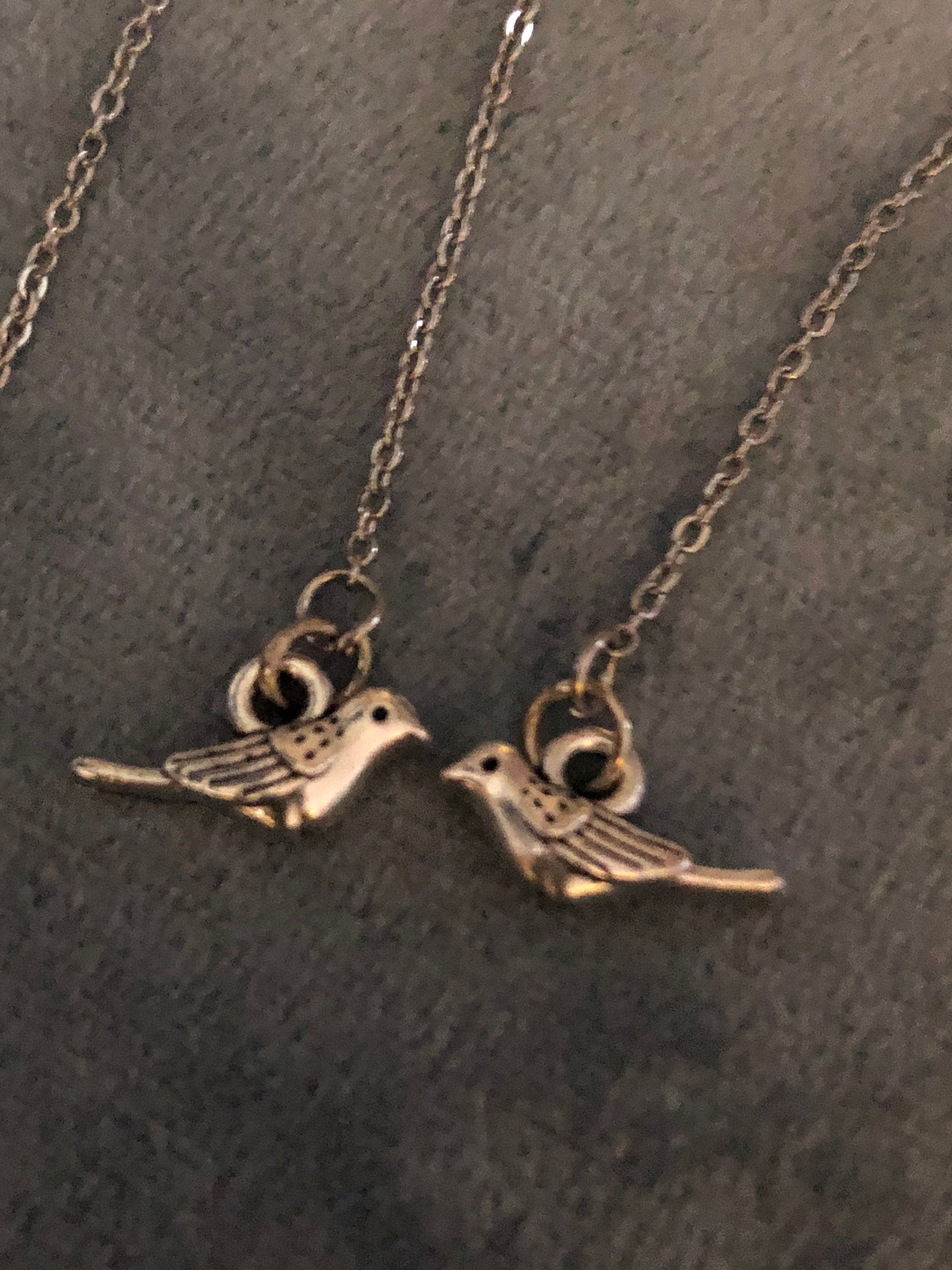 garden sparrow bird drop threader earrings pierced Silver tone