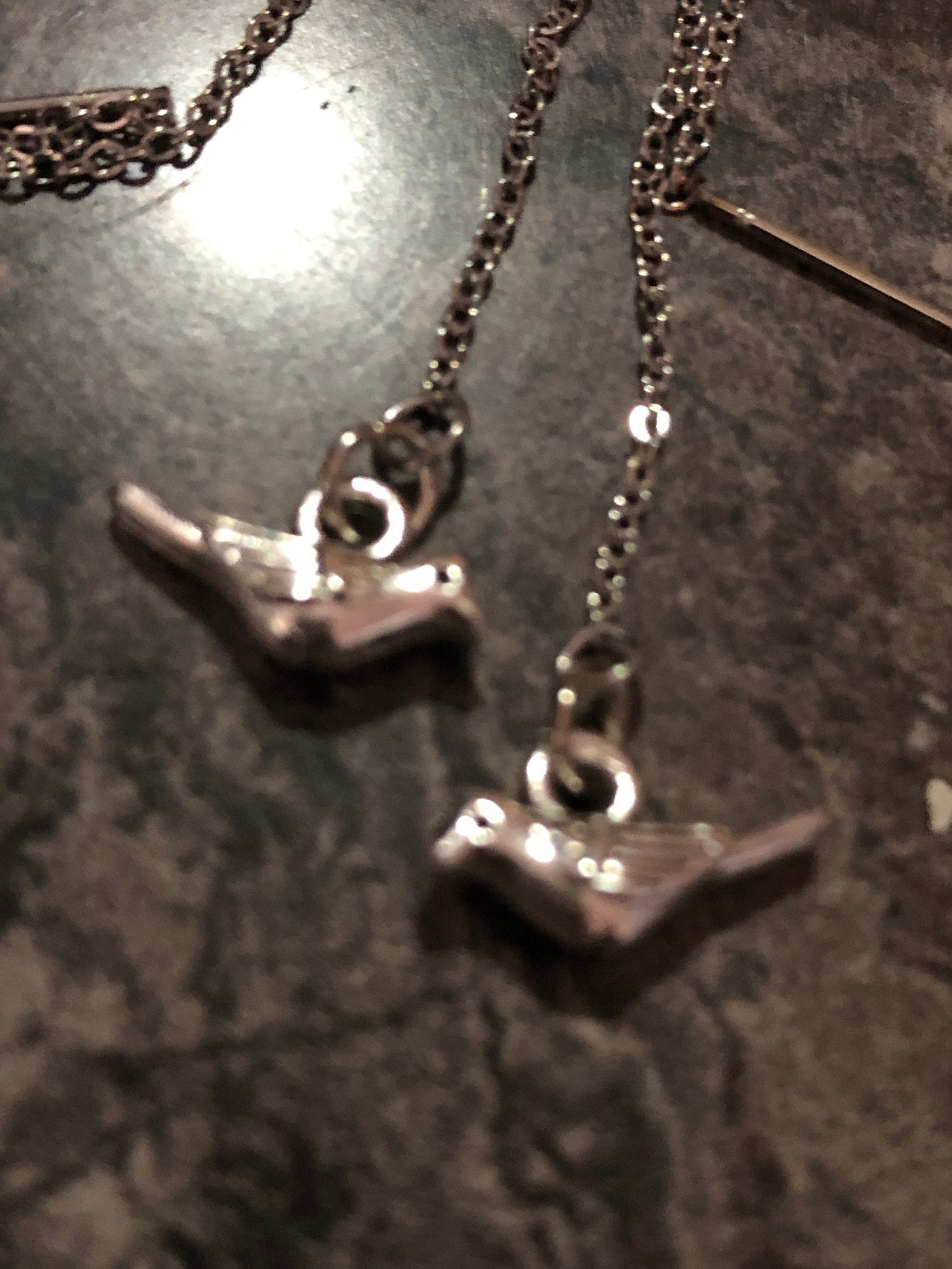 garden sparrow bird drop threader earrings pierced Silver tone