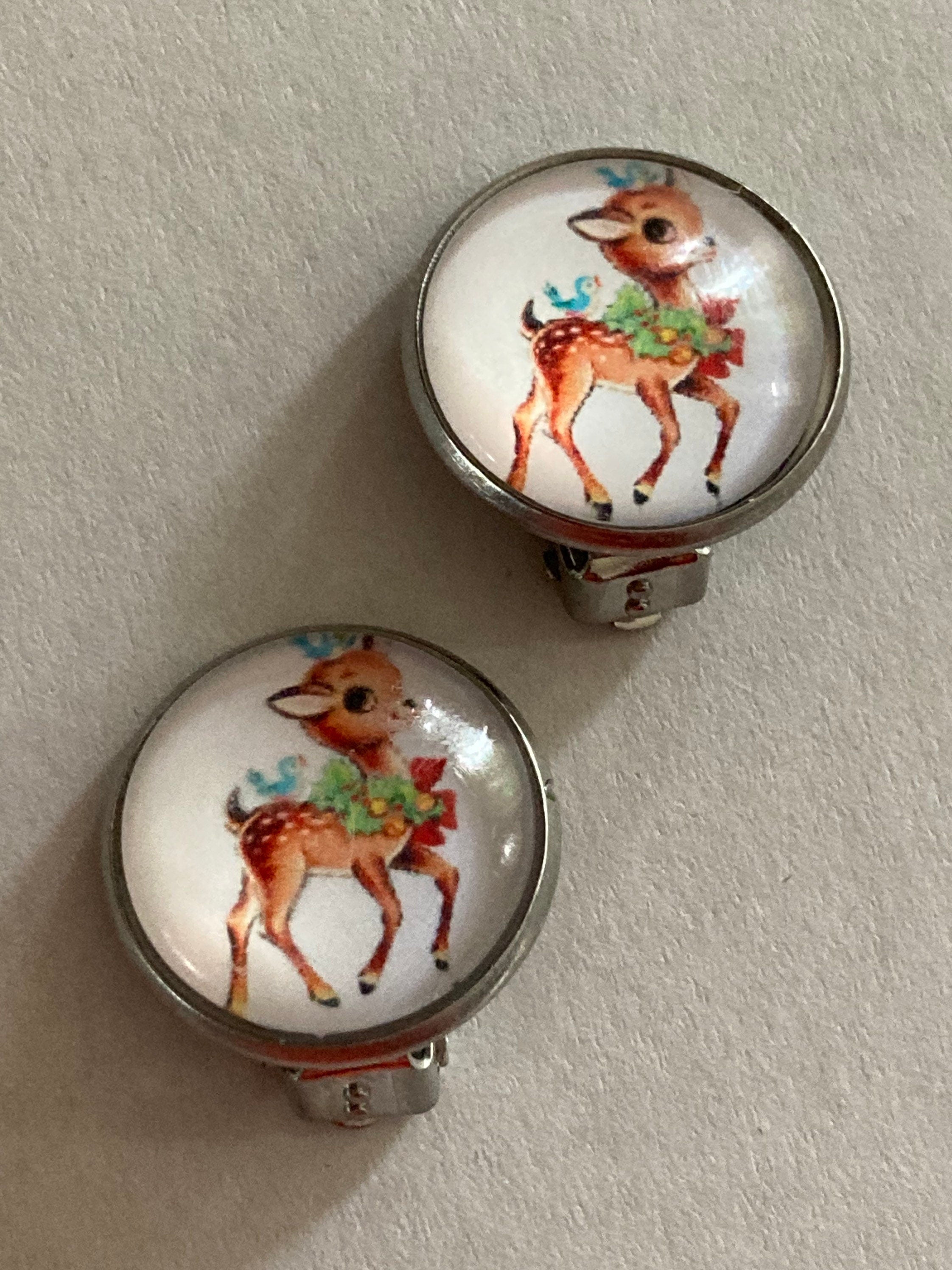 Clip on earrings Small stainless steel Christmas reindeer deer clip on earrings