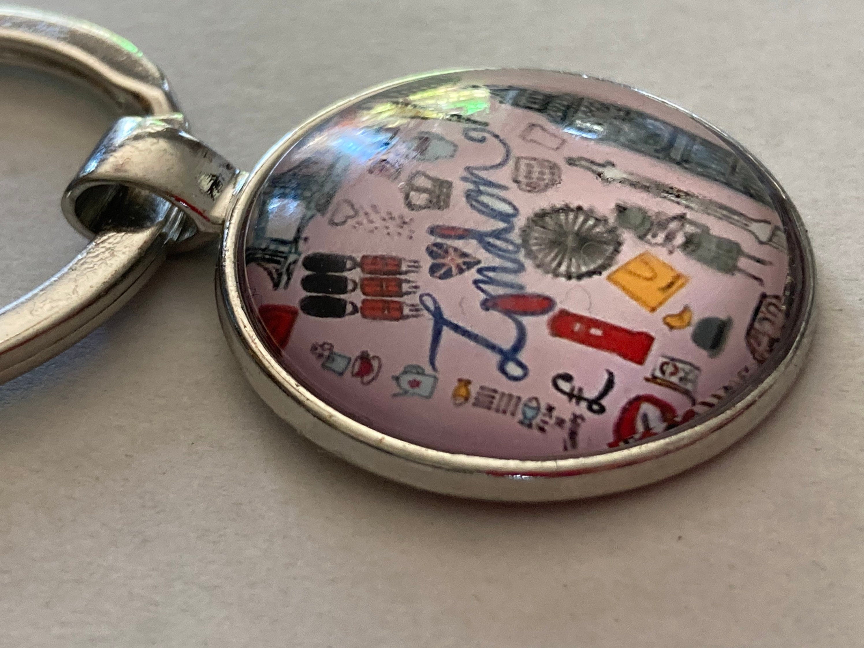 City of London silver tone pink keyring Union Jack uk souvenir