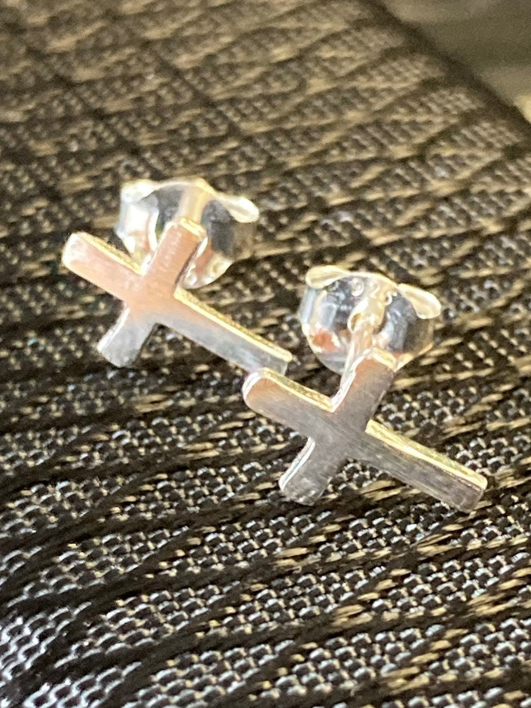 925 sterling silver CROSS stud earrings, pierced ears