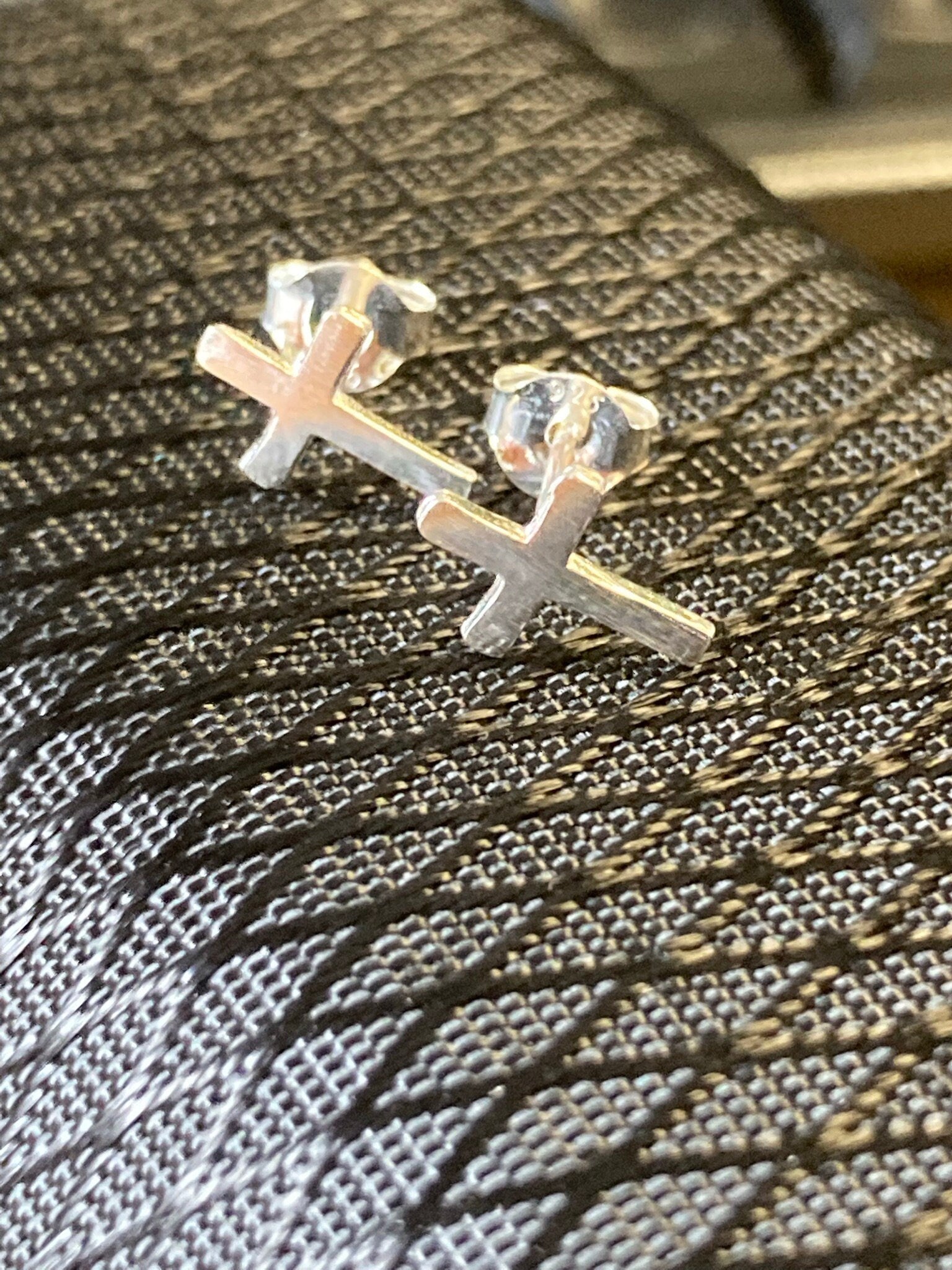 925 sterling silver CROSS stud earrings, pierced ears