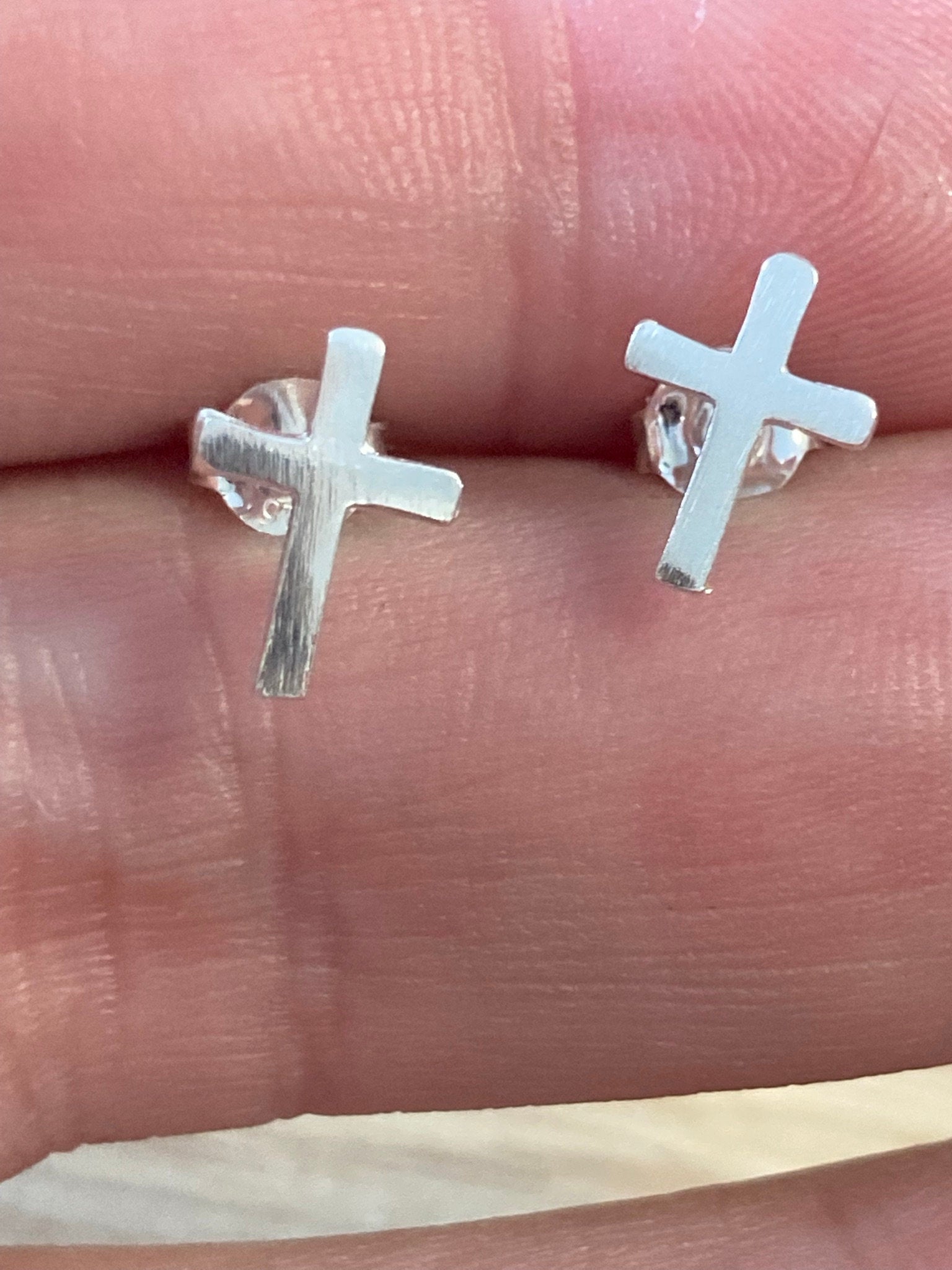 925 sterling silver CROSS stud earrings, pierced ears