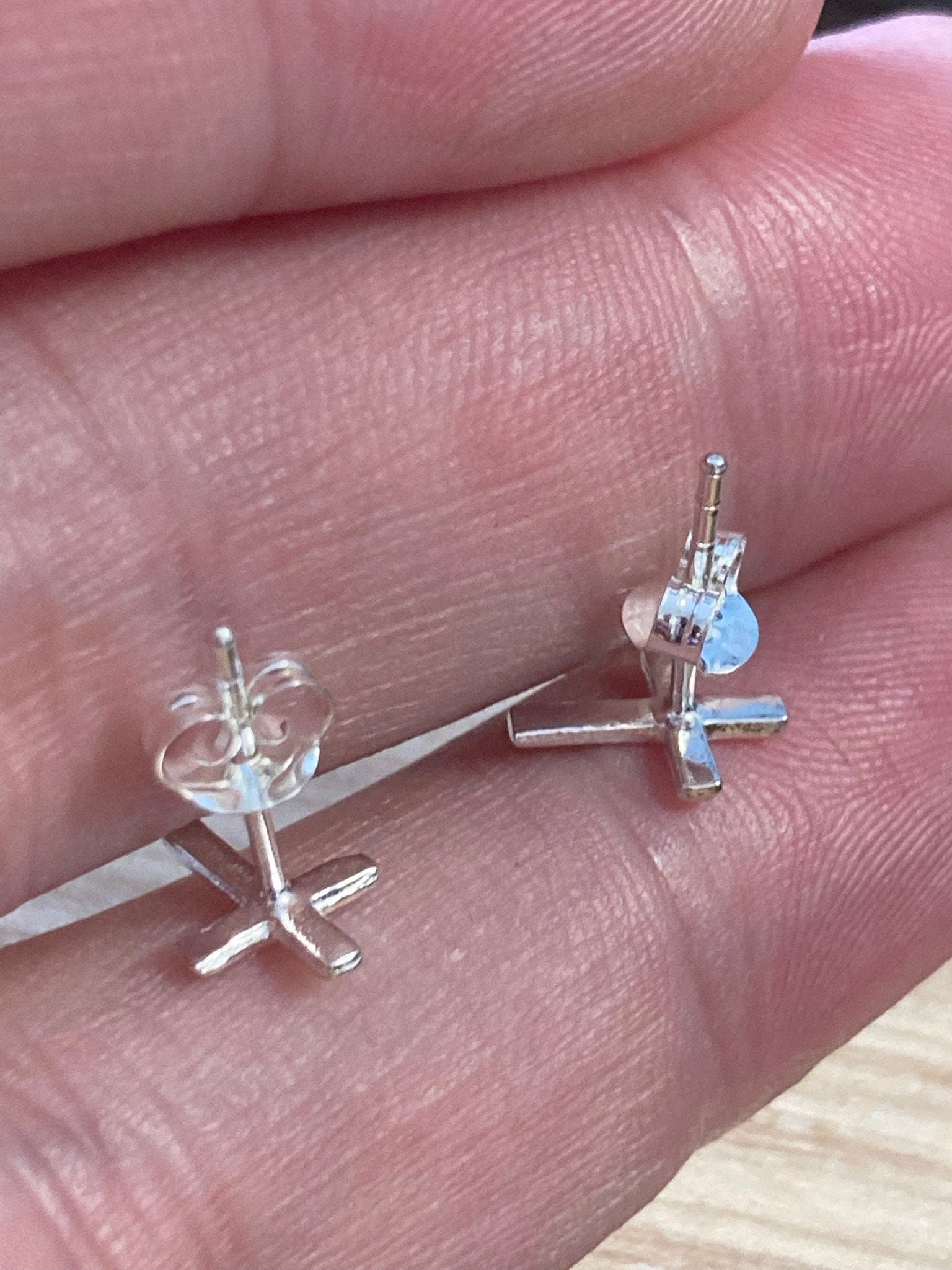 925 sterling silver CROSS stud earrings, pierced ears