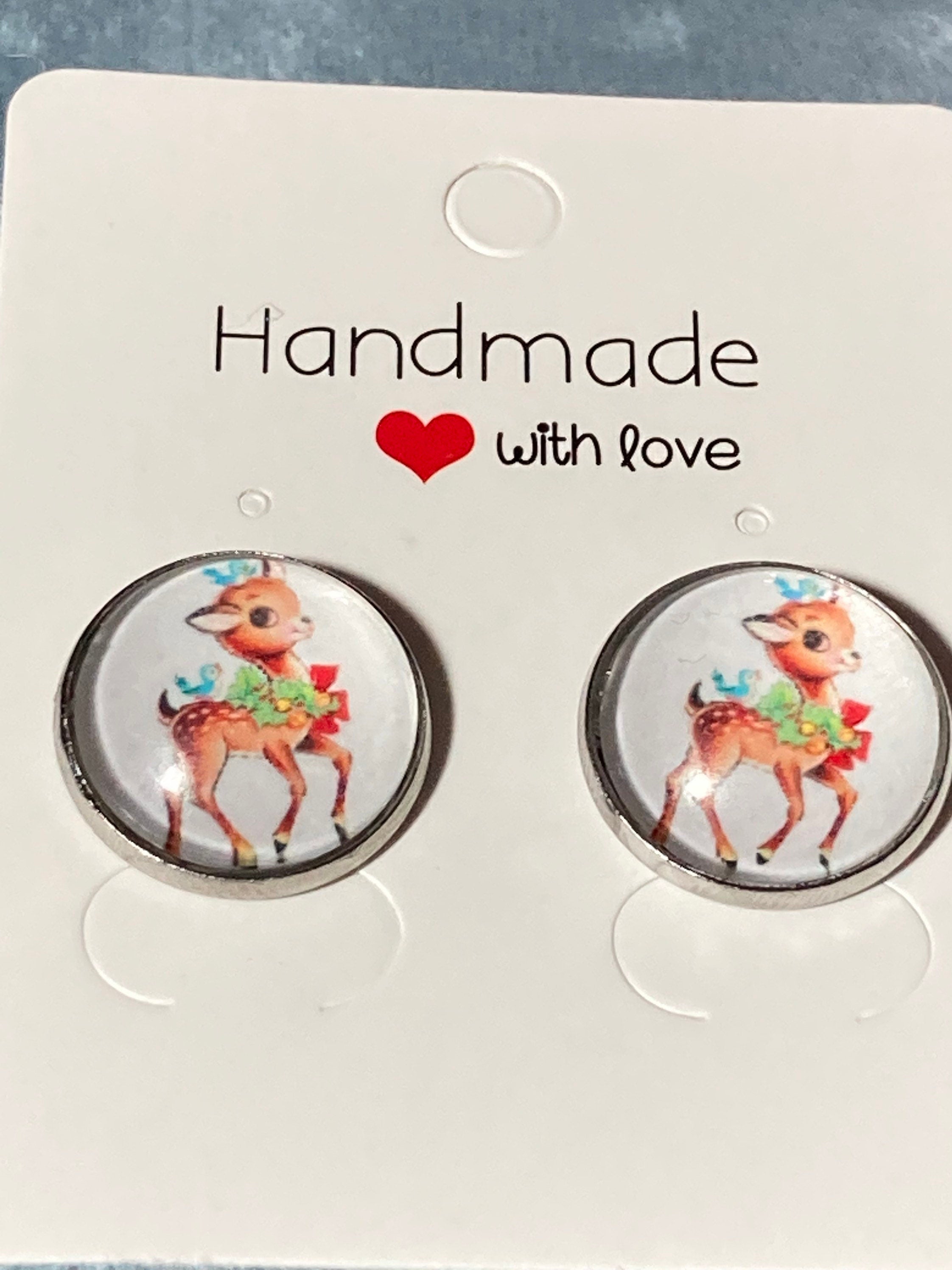 stud earrings stainless steel cute Christmas reindeer earrings stocking filler