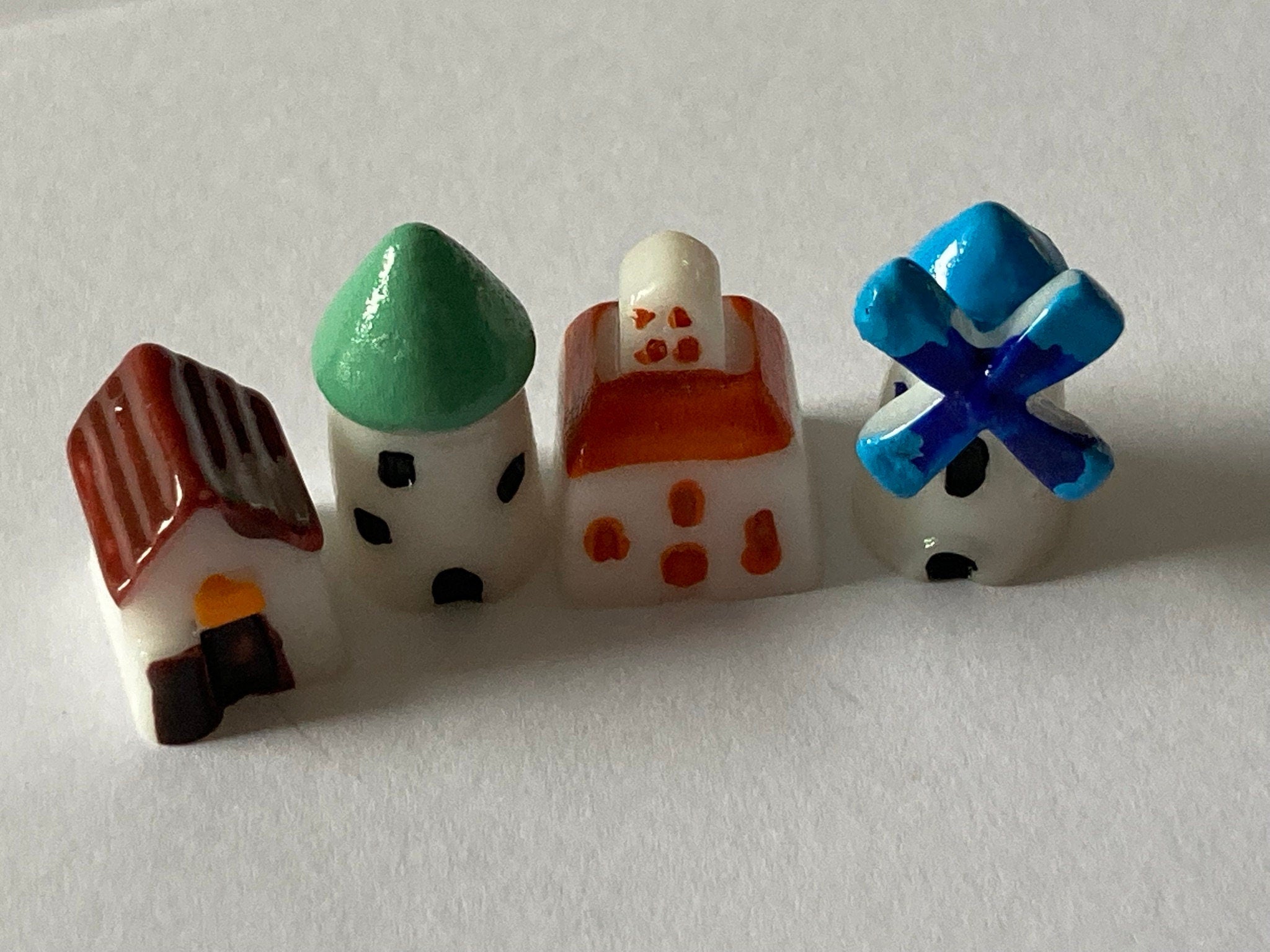 set of 4 miniature plastic windmill Houses cake toppers