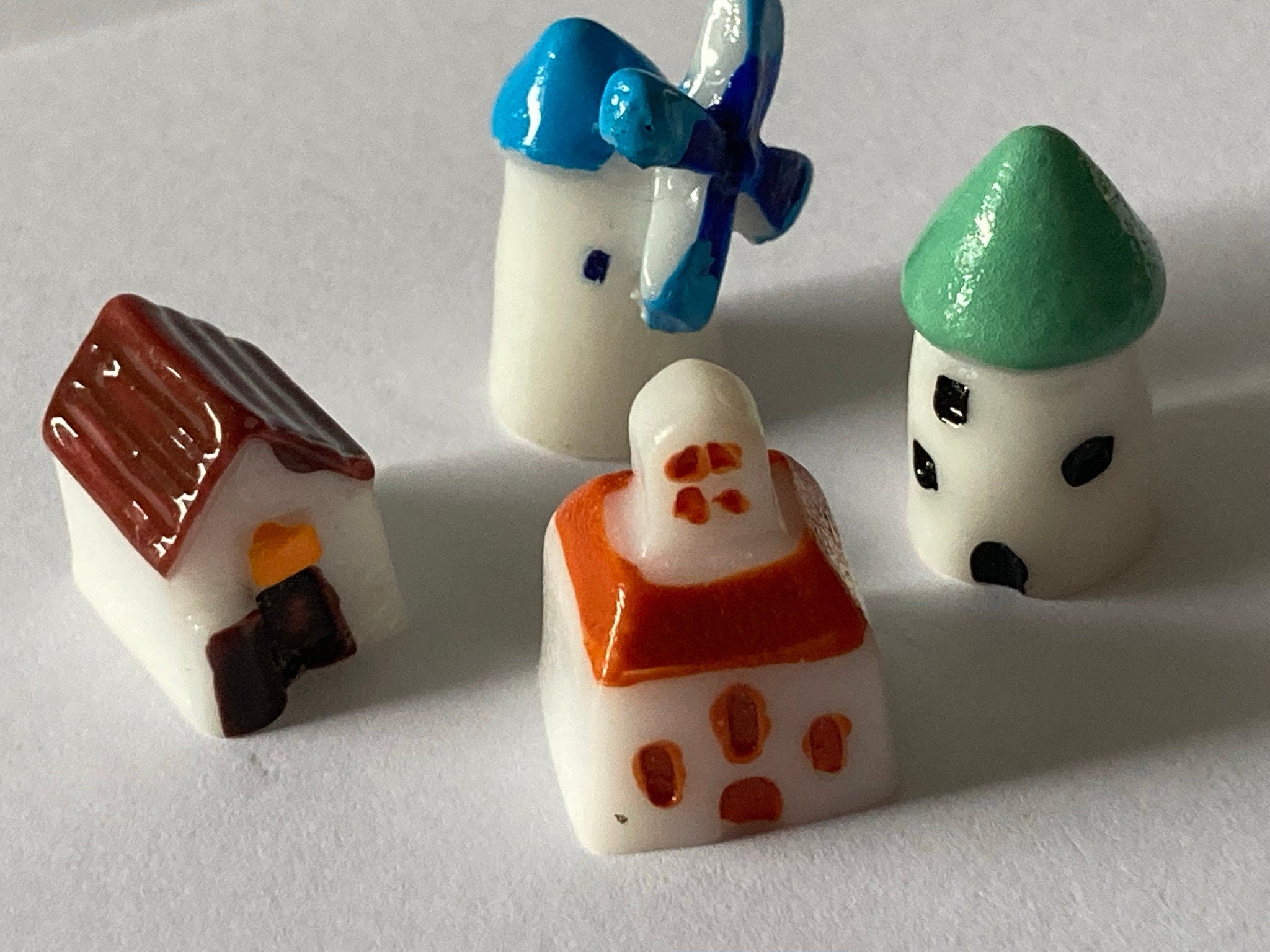 set of 4 miniature plastic windmill Houses cake toppers