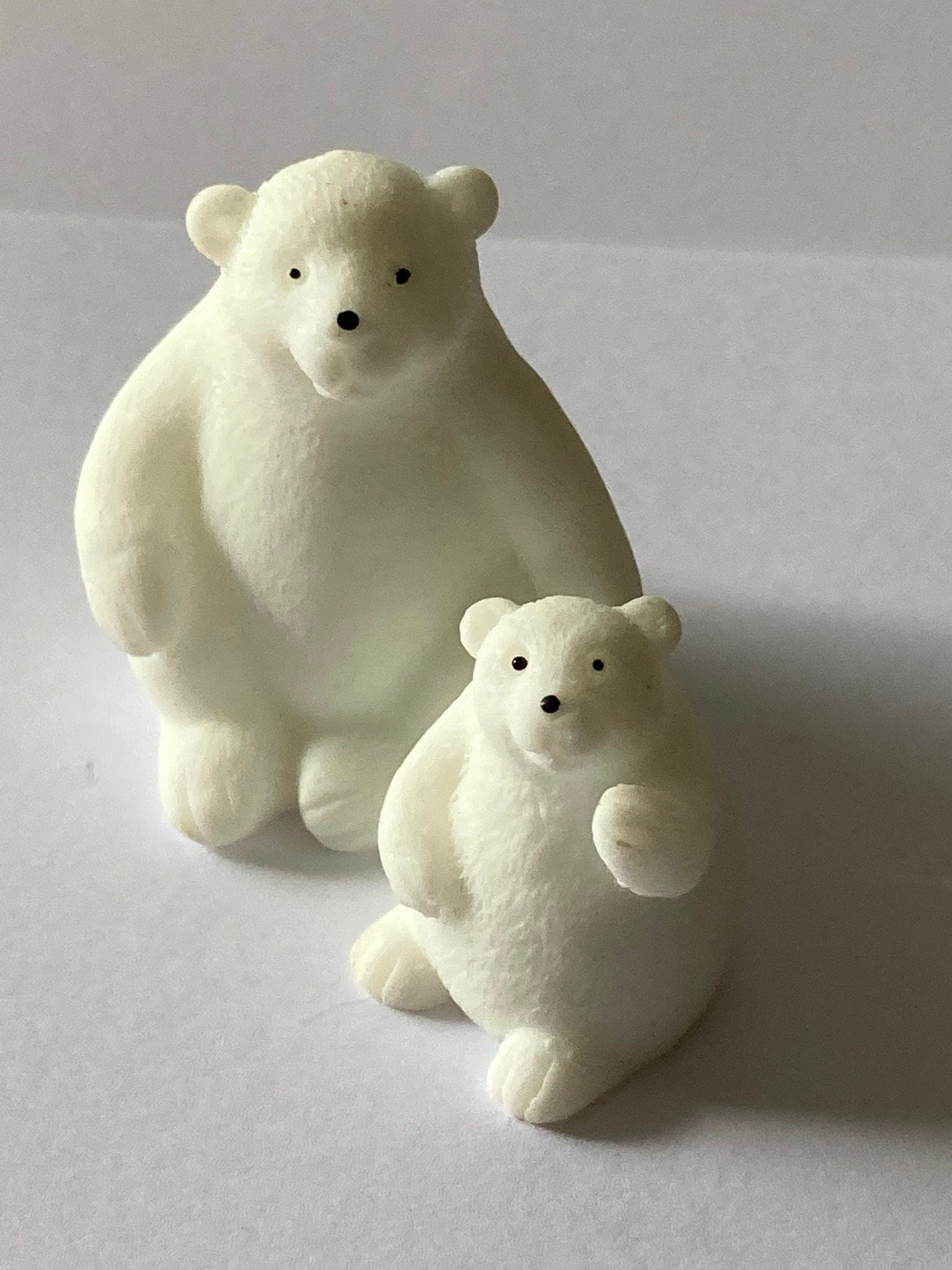 Miniature Polar Bear Cake Toppers: Christmas Arctic Decoration (Set of 2)