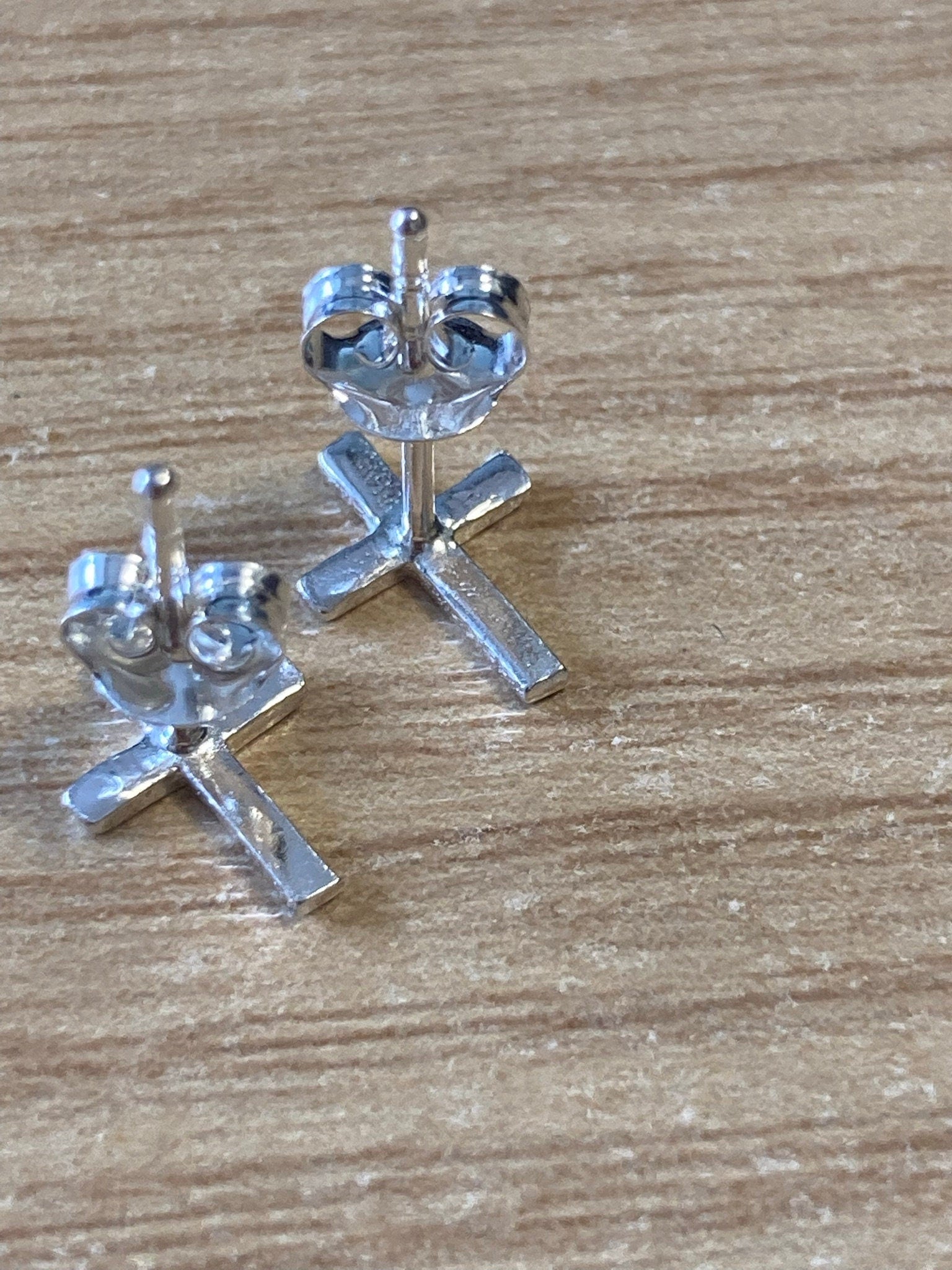 925 sterling silver CROSS stud earrings, pierced ears