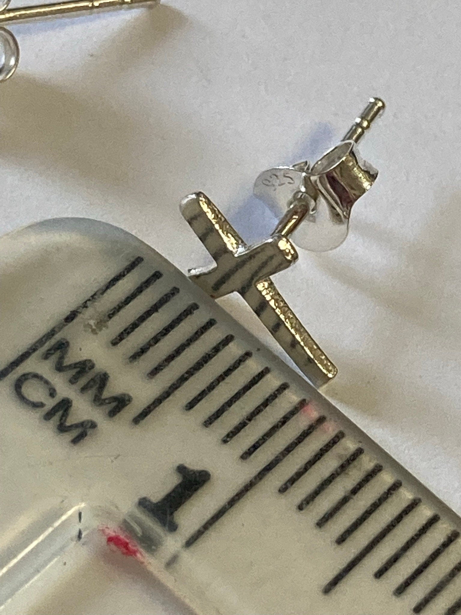 925 sterling silver CROSS stud earrings, pierced ears