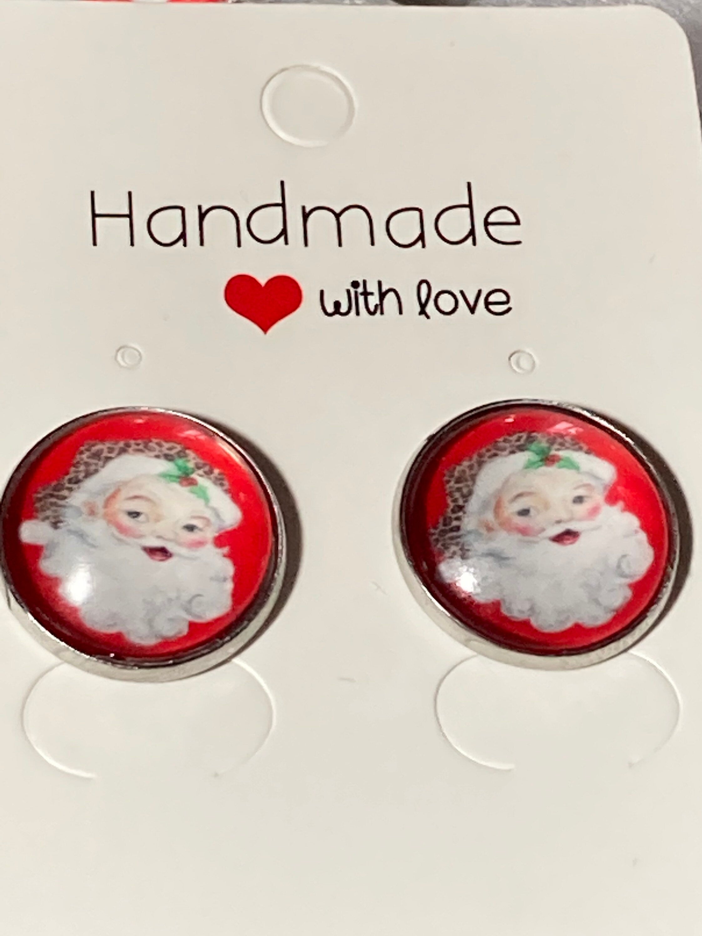 Pierced stud earrings stainless steel cute Father Christmas Santa Claus