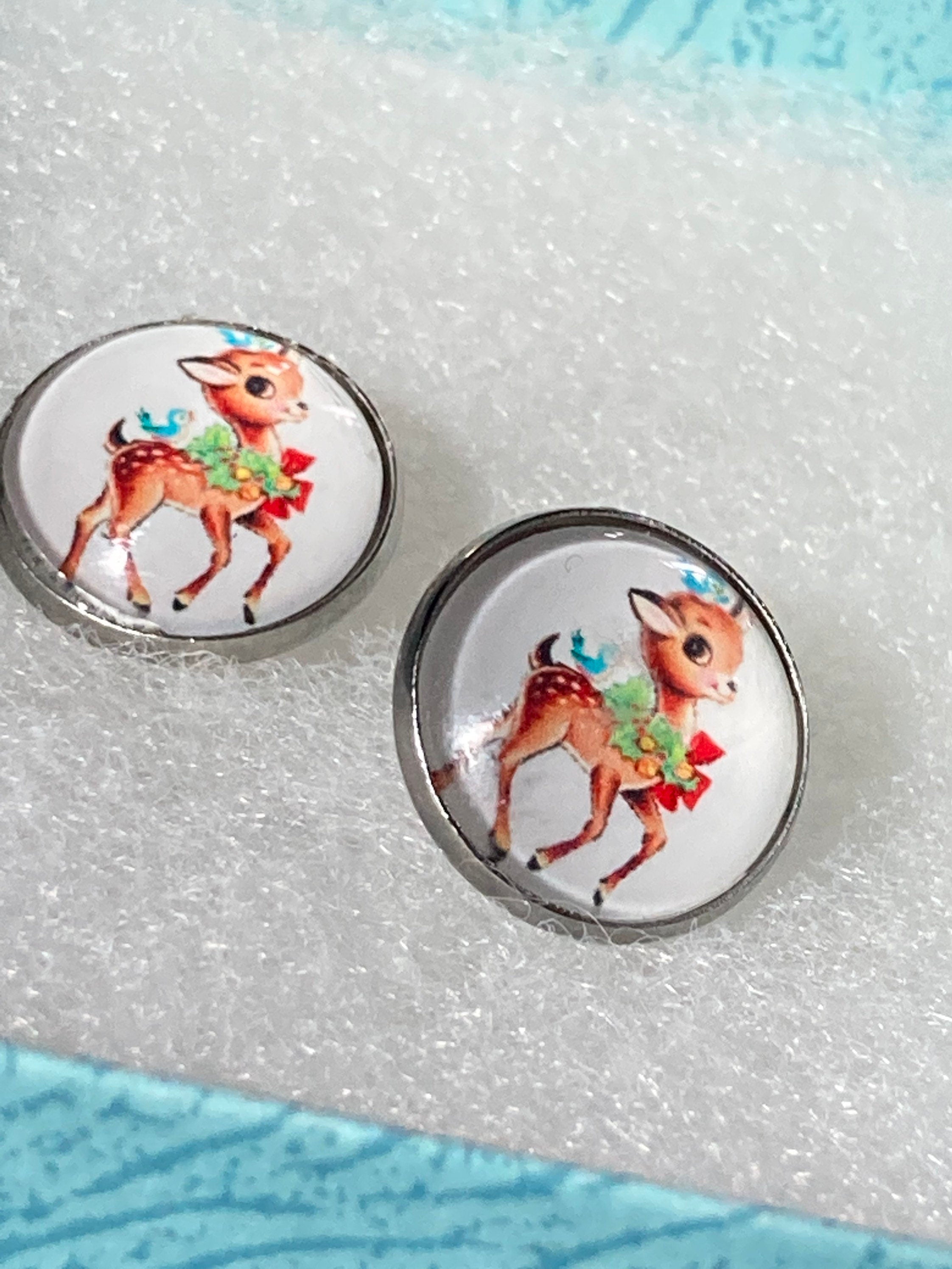 stud earrings stainless steel cute Christmas reindeer earrings stocking filler