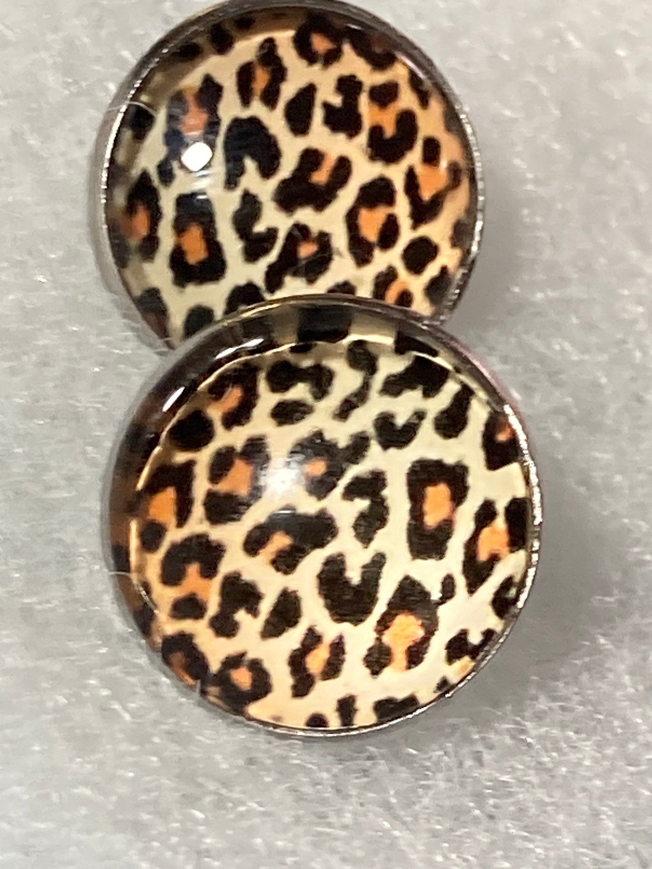 leopard print silver stud earrings stainless steel with glass cabochons
