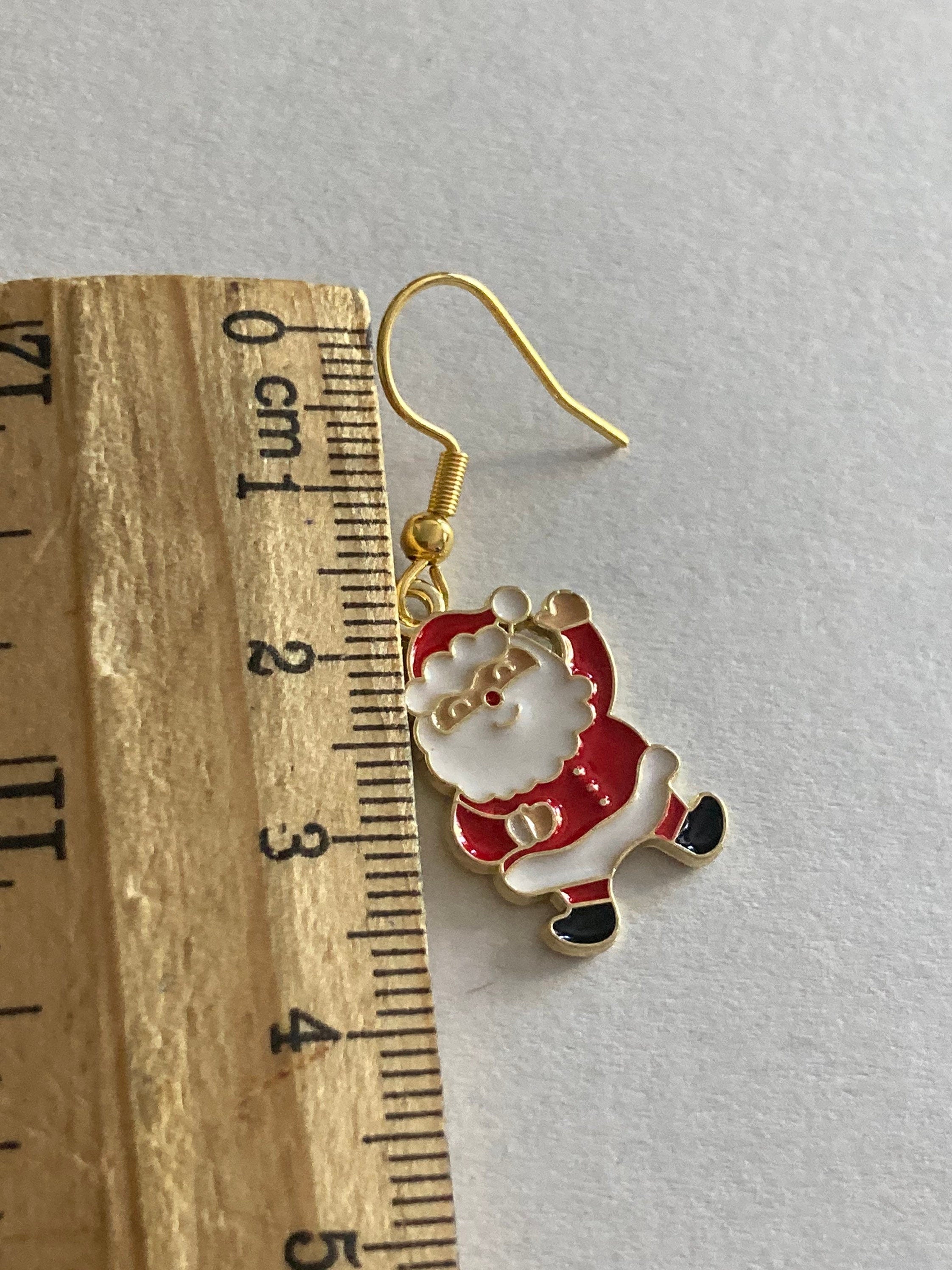 father Christmas Santa Claus red white enamel drop earrings for pierced ears