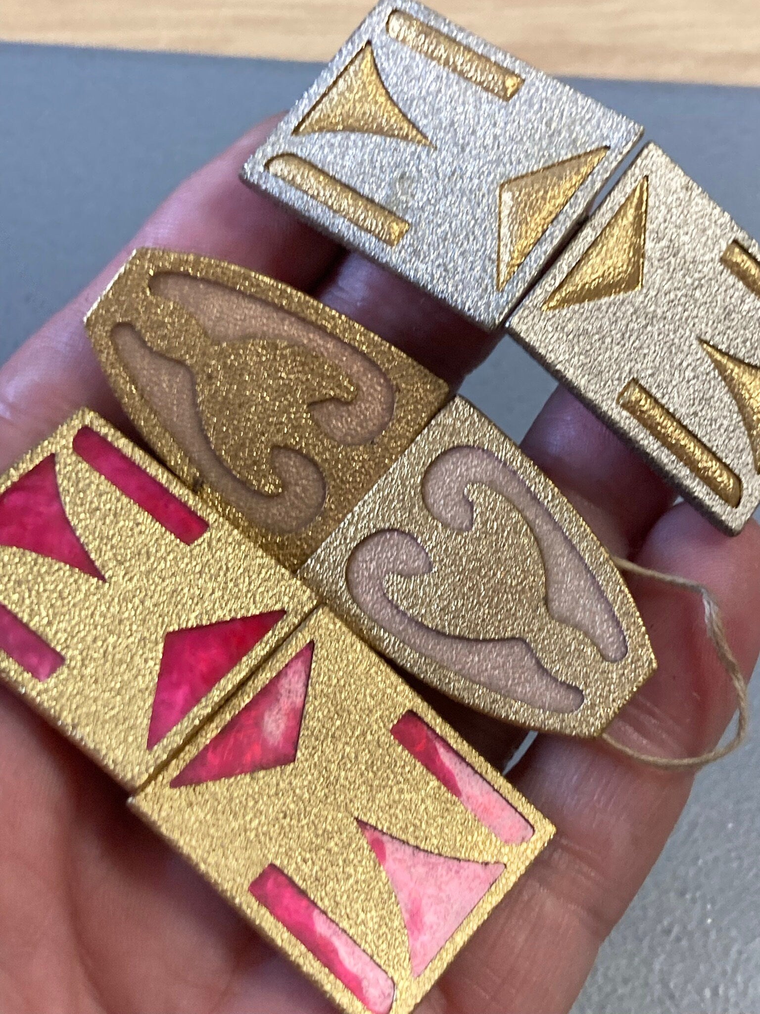 Art Deco gold & blush pink belt buckle Brass 2 part