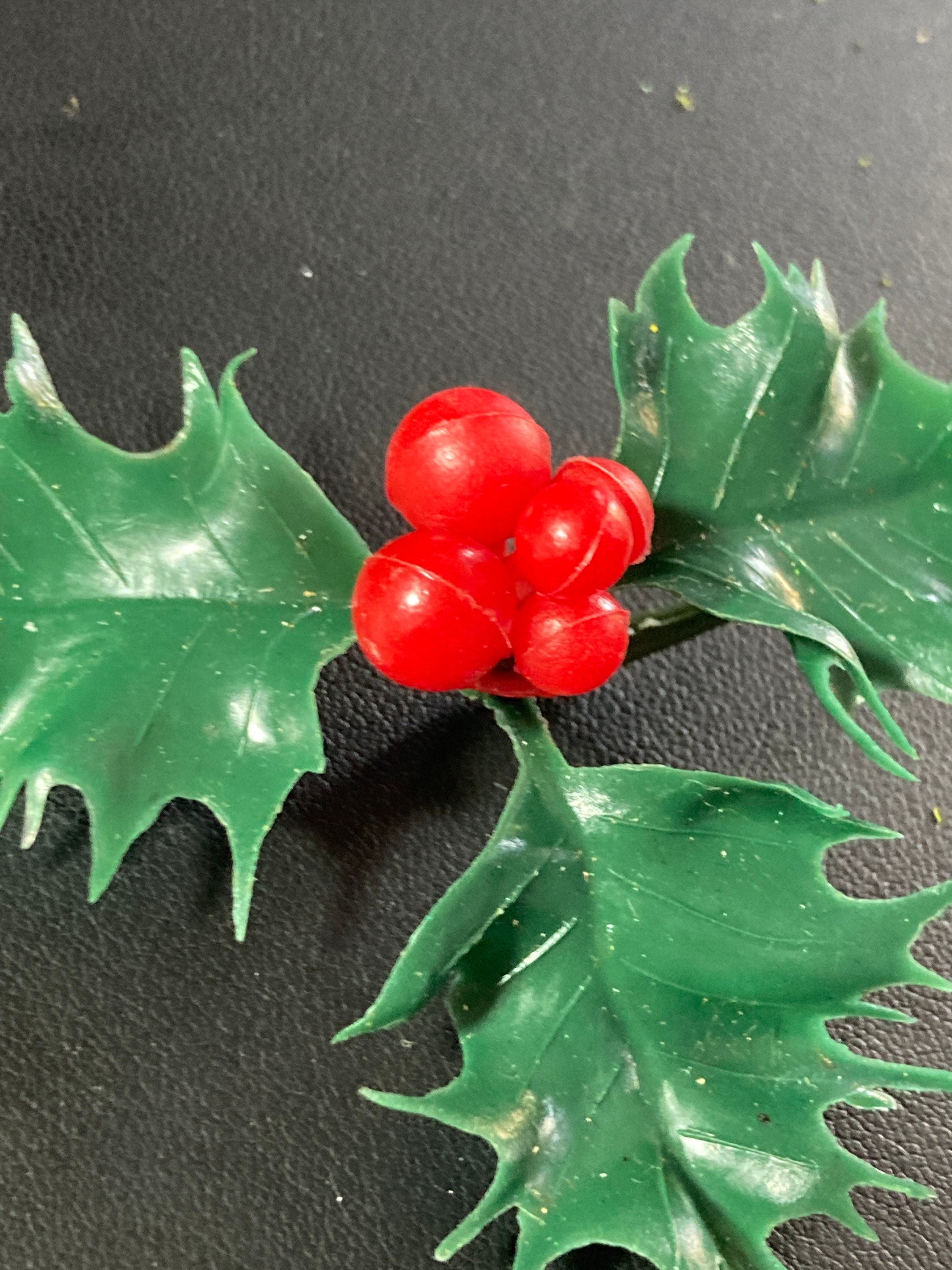 red green large sprig of HOLLY LEAVES BERRIES plastic cake topper decoration