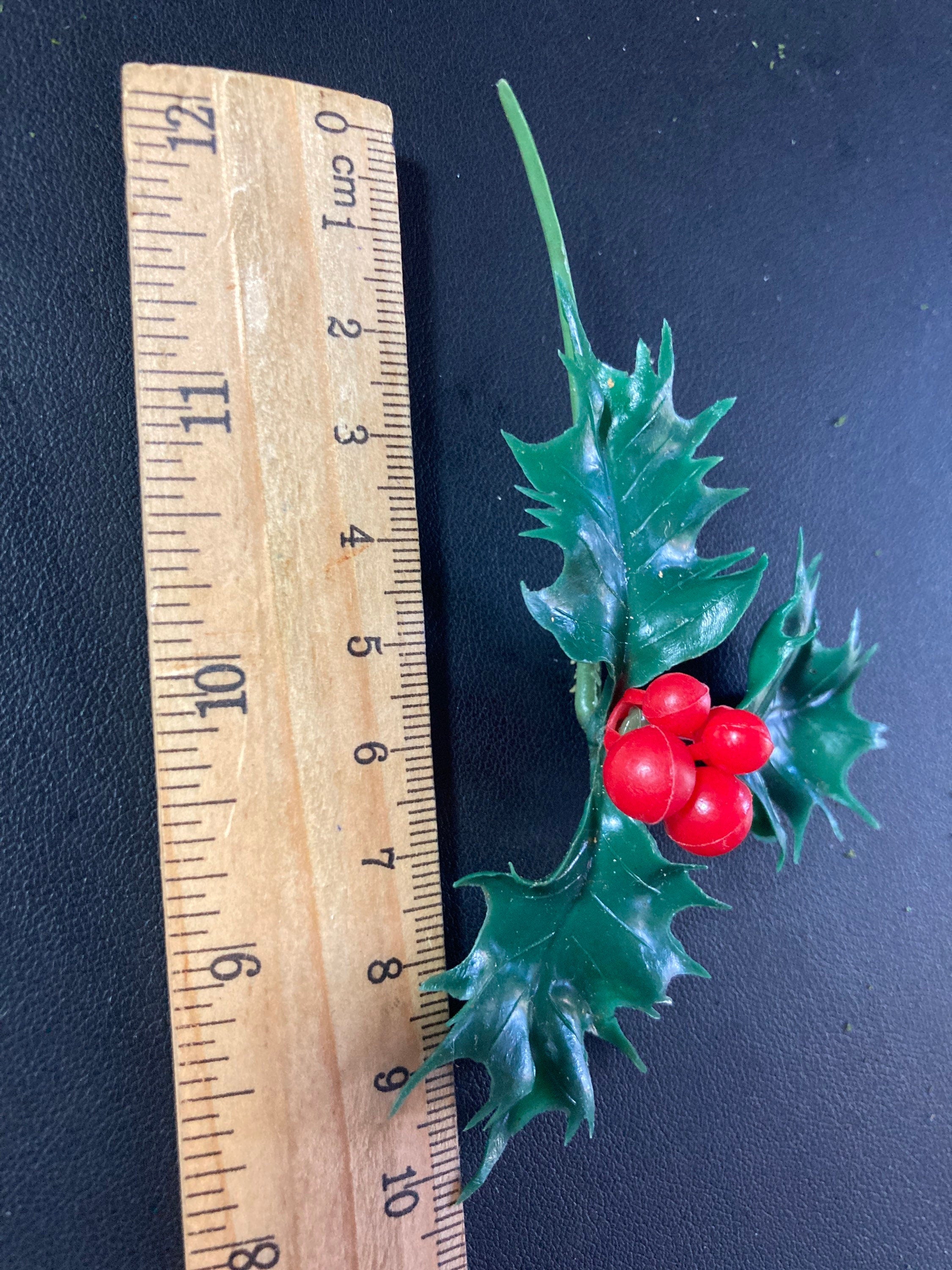 red green large sprig of HOLLY LEAVES BERRIES plastic cake topper decoration
