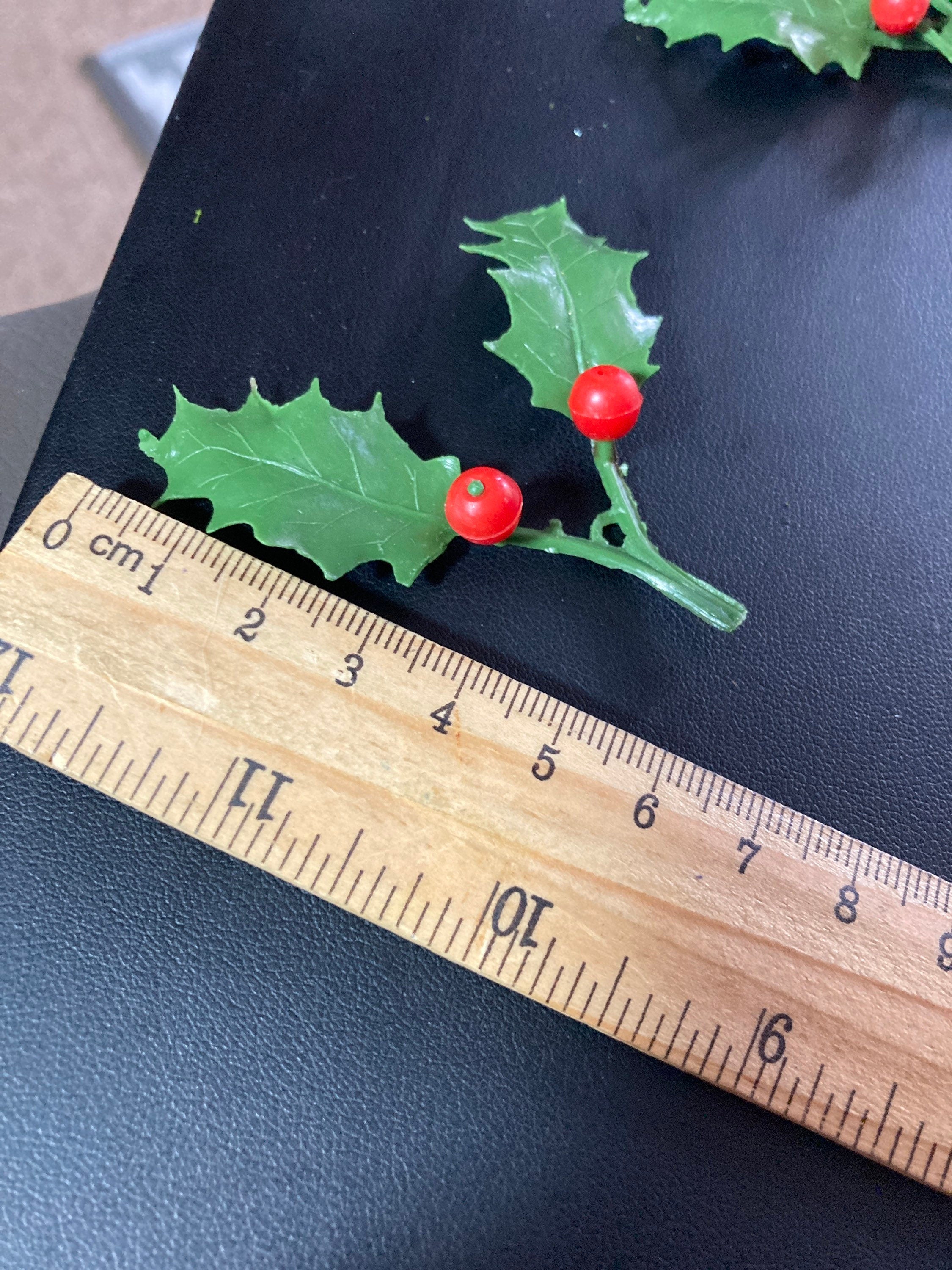 Red green large 6cm sprig of HOLLY LEAVES BERRIES plastic cake topper decoration