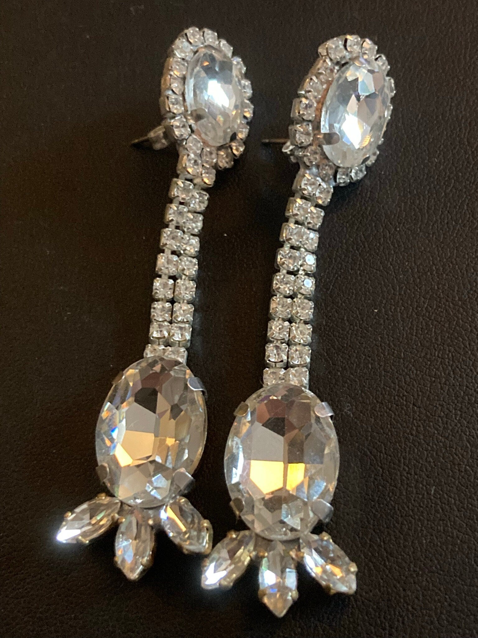 Vintage Czech Rhinestone Diamante Drop Earrings pierced