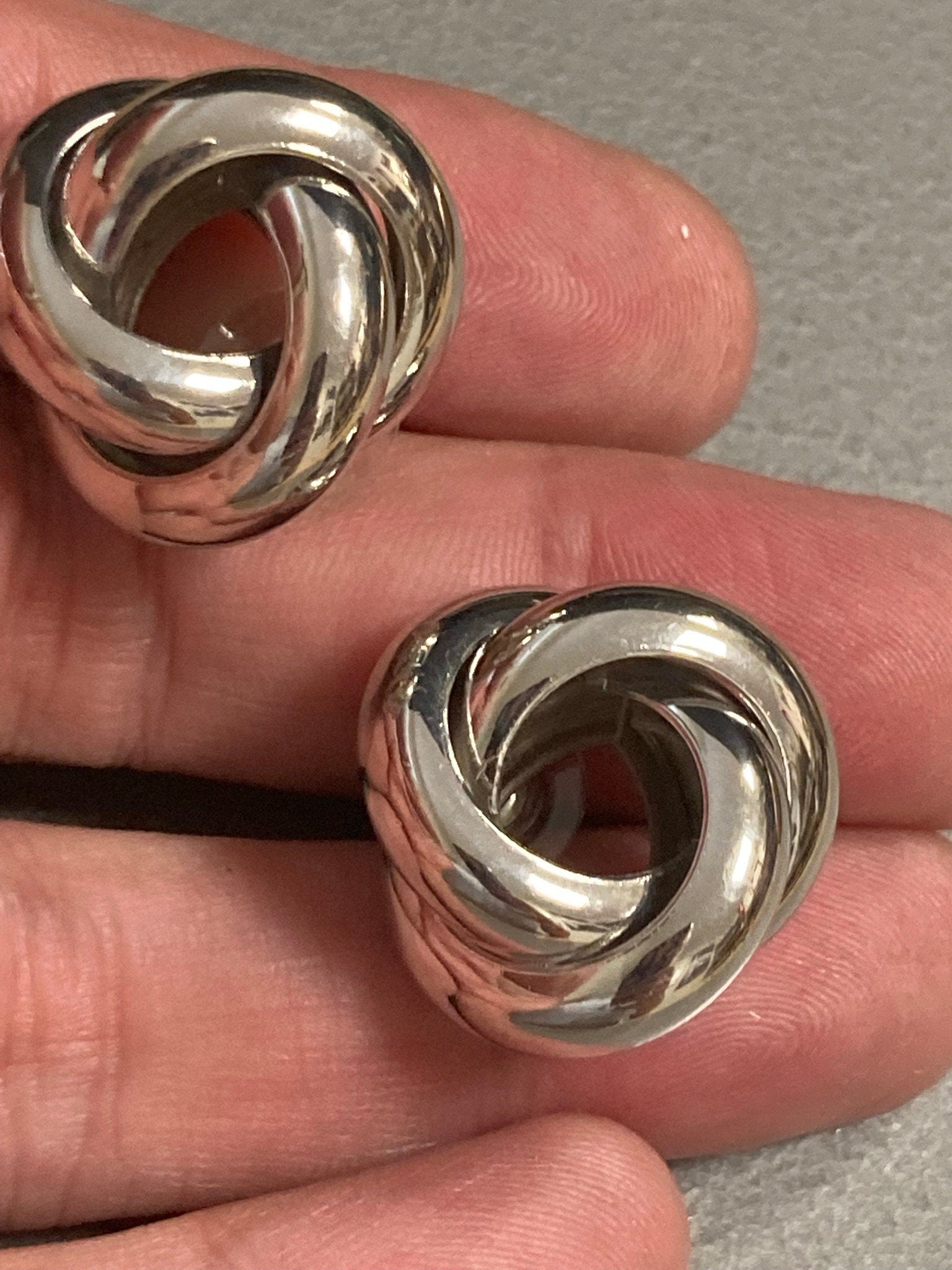 silver tone big tube knot stud earrings pierced, Large 2.5cm wide