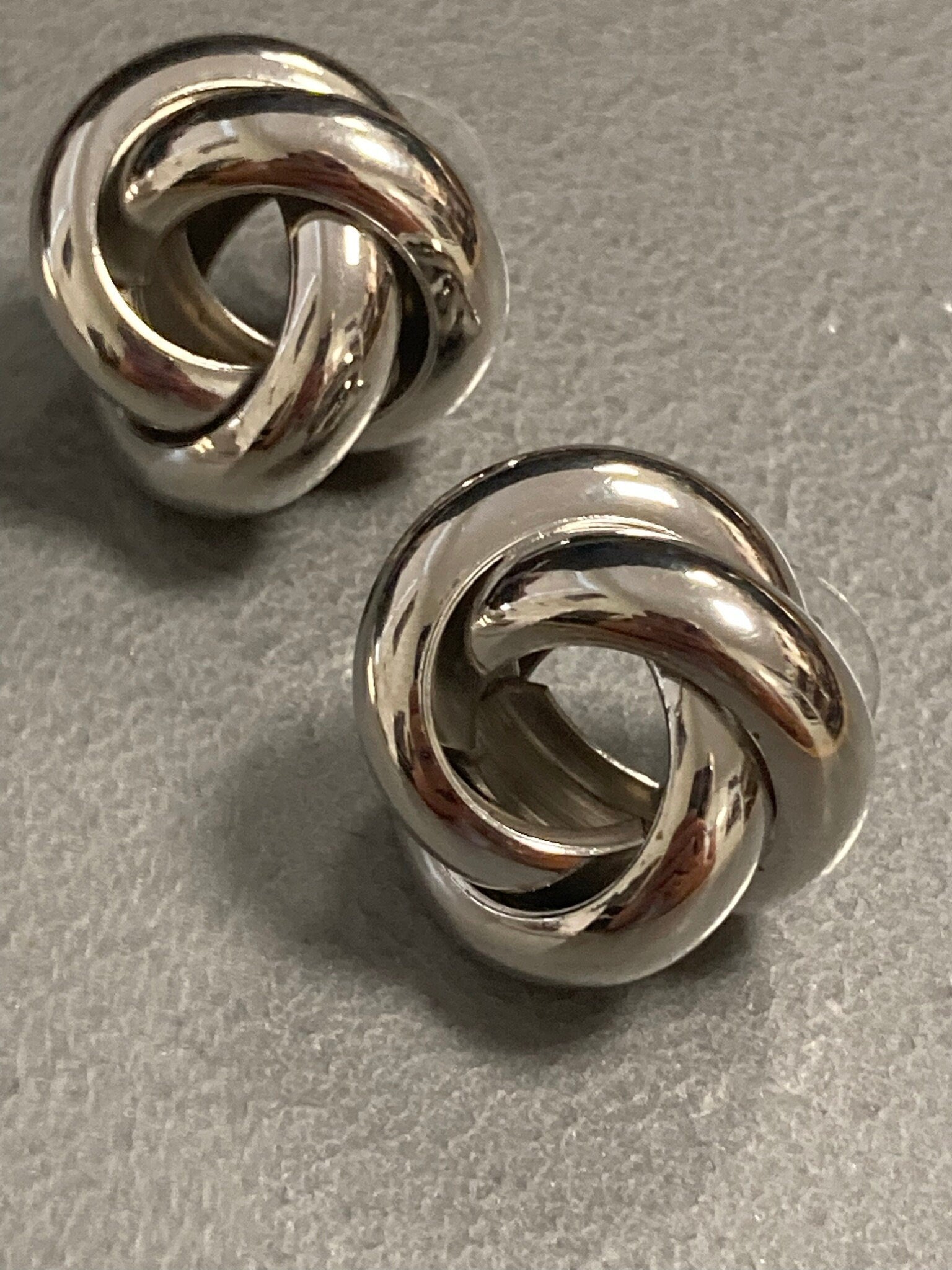 silver tone big tube knot stud earrings pierced, Large 2.5cm wide