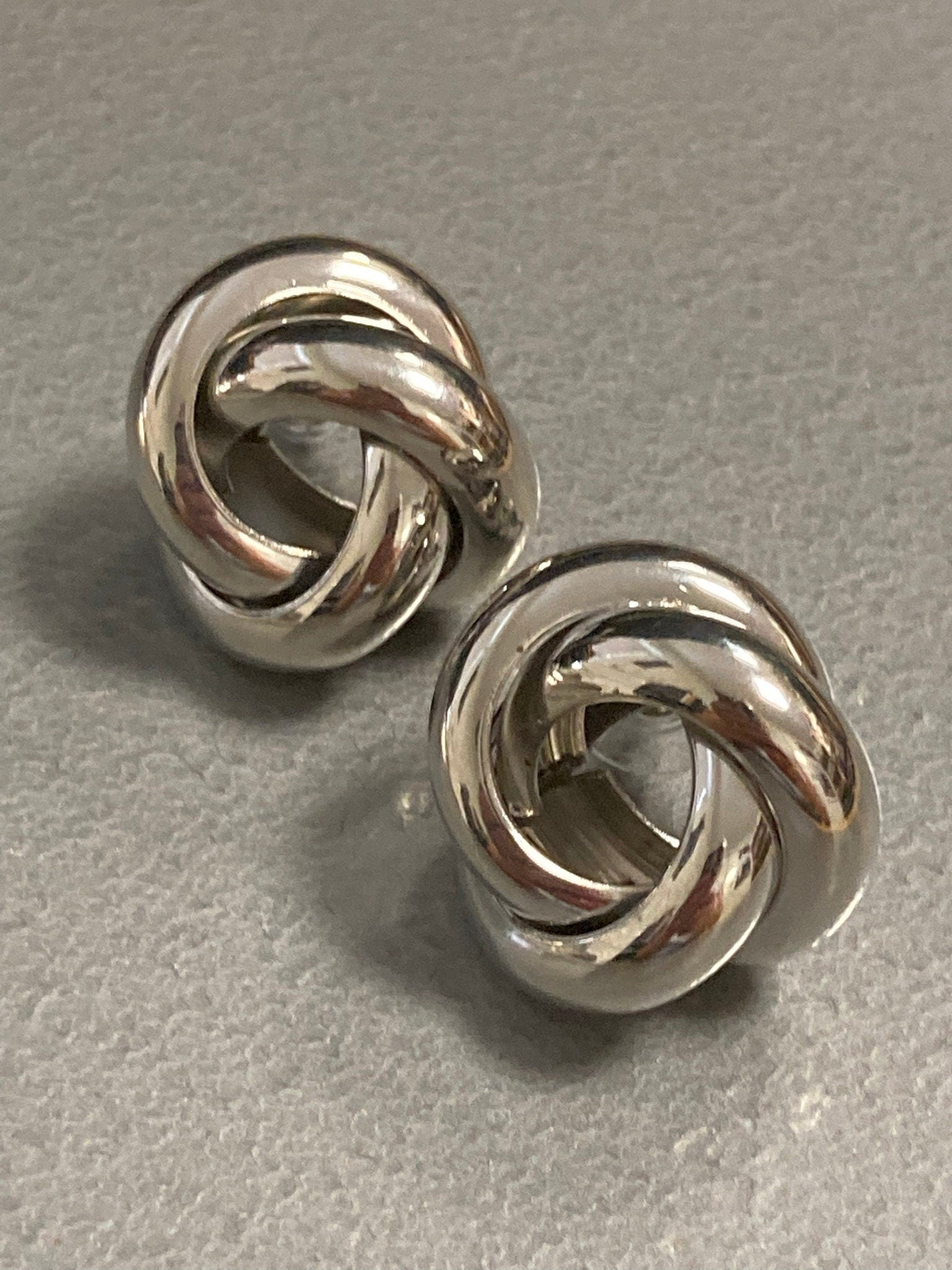 silver tone big tube knot stud earrings pierced, Large 2.5cm wide
