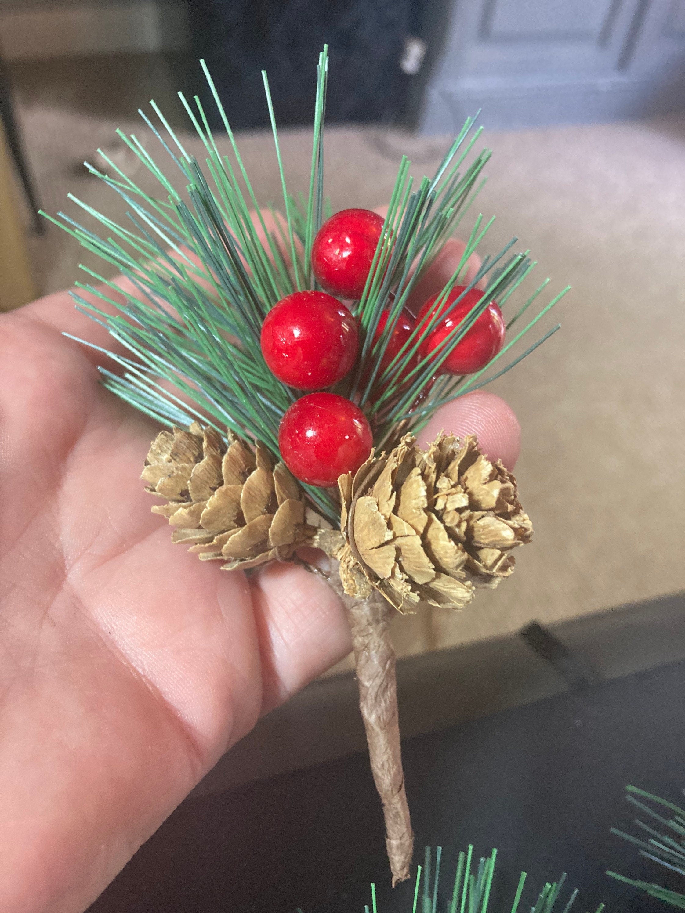 Faux fir pine cone & berries sprig for Christmas craft decorations