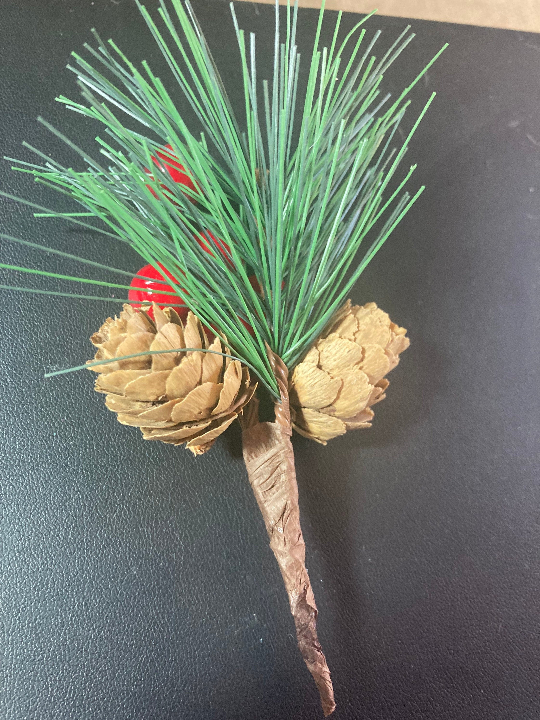 Faux fir pine cone & berries sprig for Christmas craft decorations