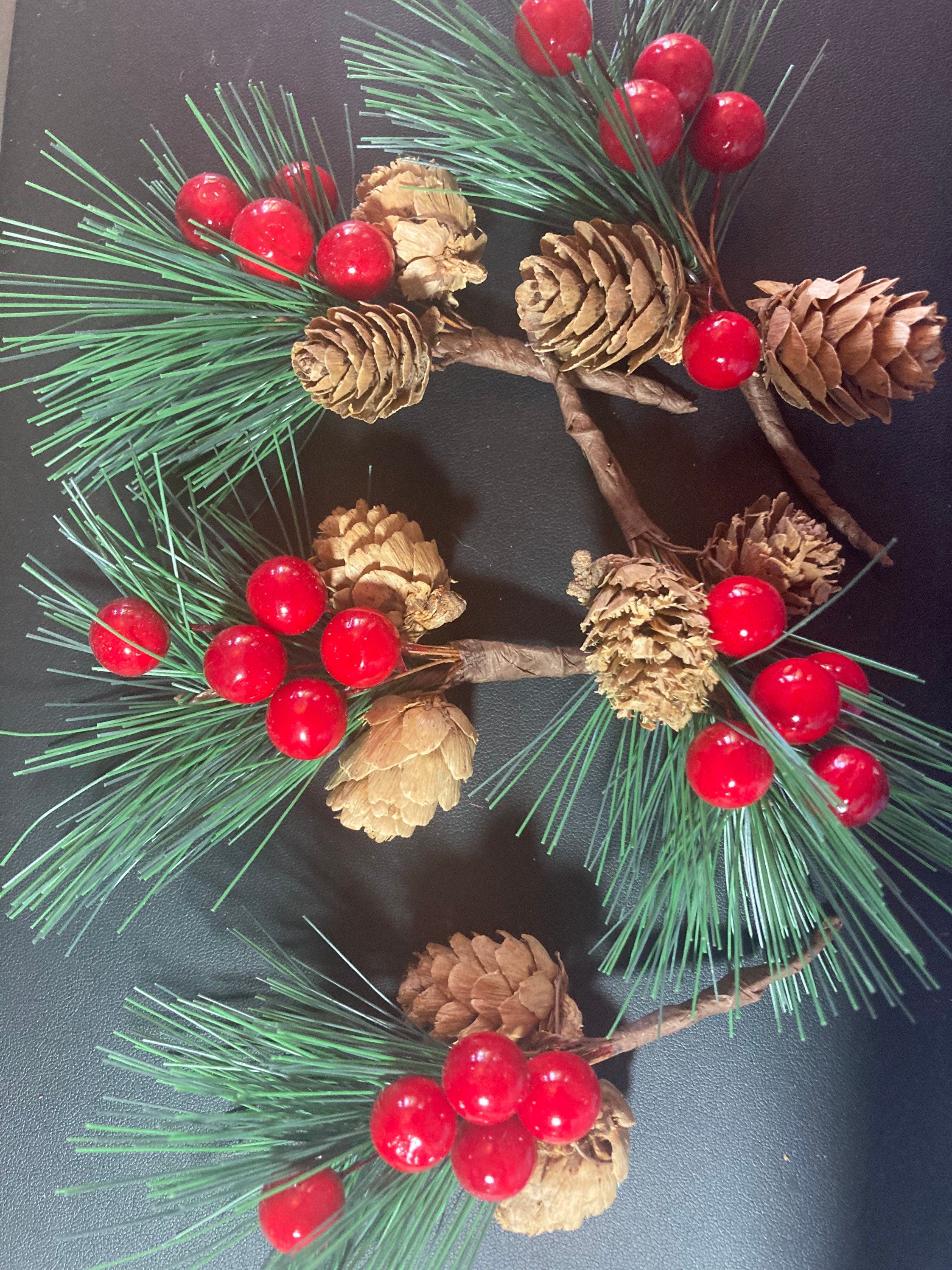 Faux fir pine cone & berries sprig for Christmas craft decorations