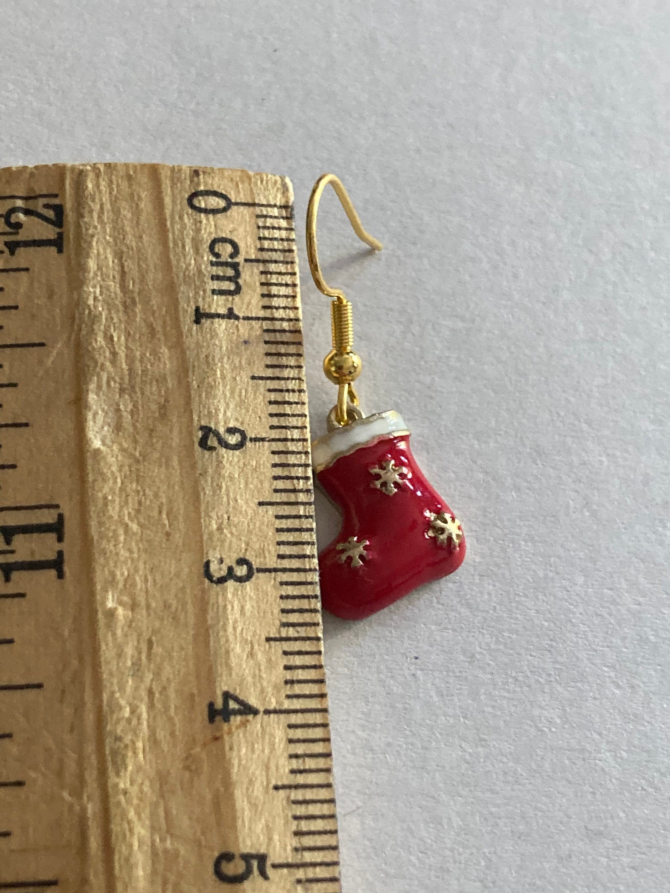 Christmas Santa Claus red boots enamel drop earrings for pierced ears