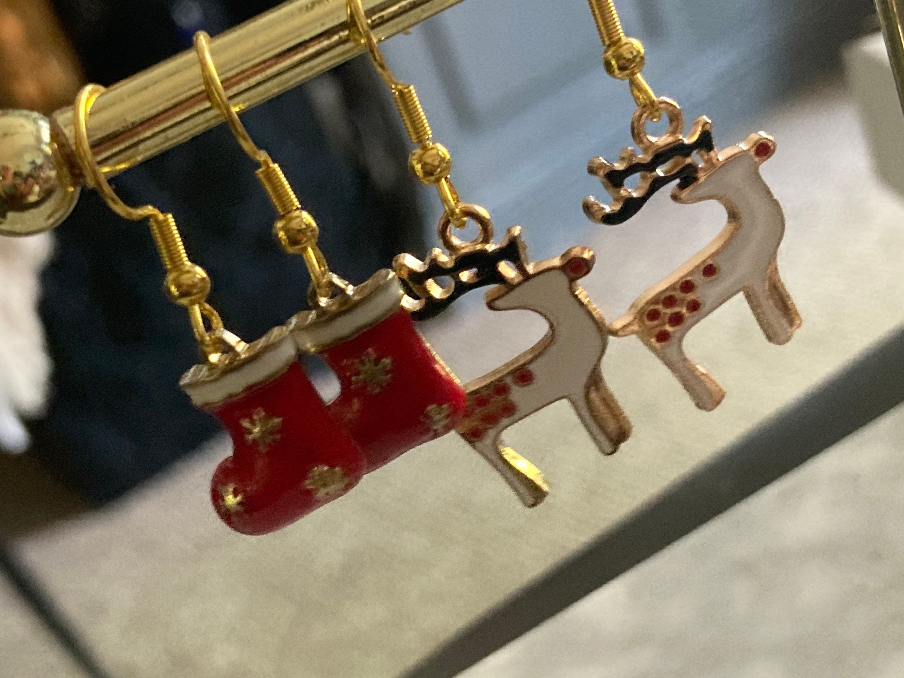 Christmas Santa Claus red boots enamel drop earrings for pierced ears
