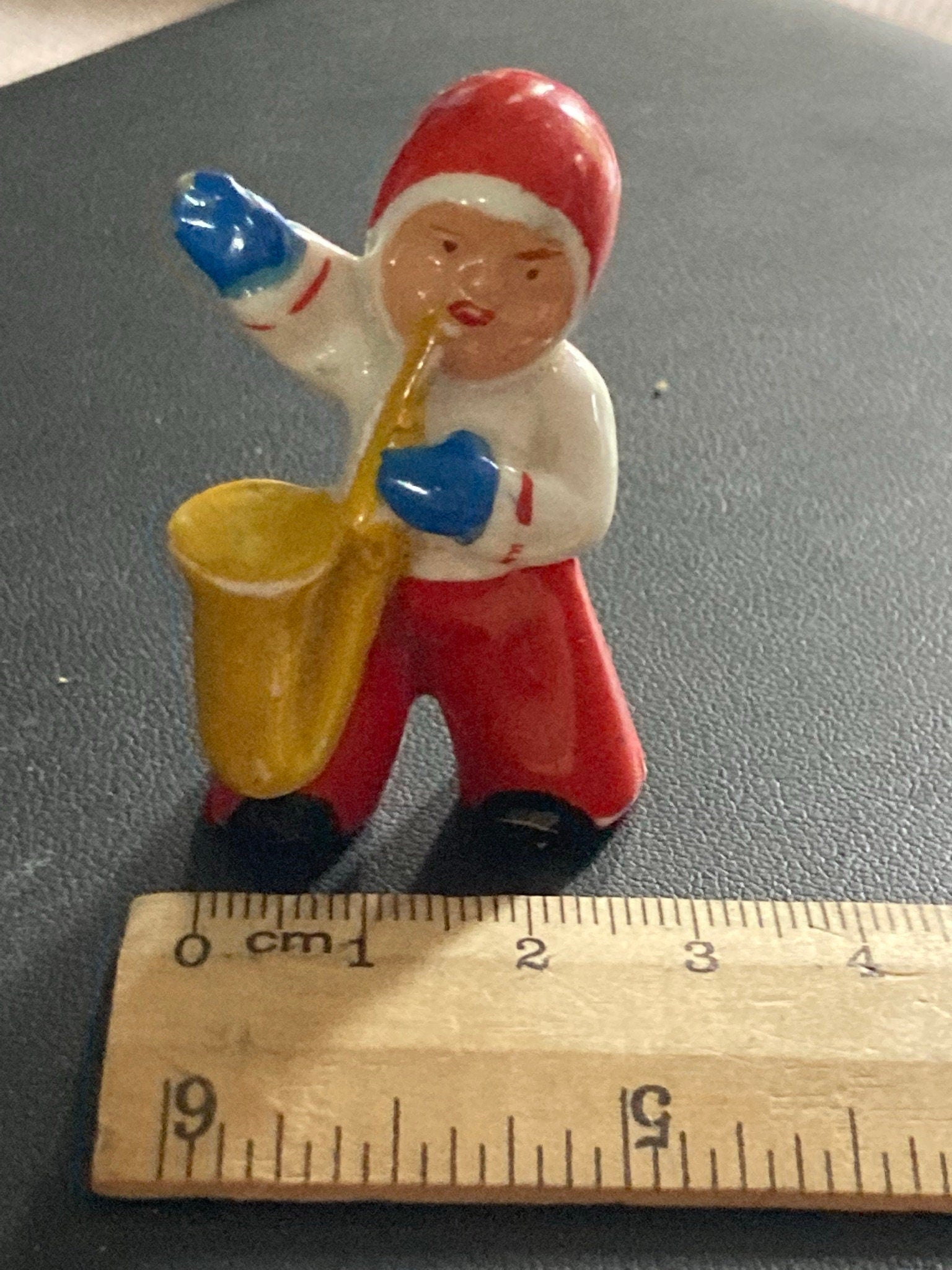 Antique porcelain or bisque Snow Baby child with saxophone Christmas Xmas Cake topper decoration l