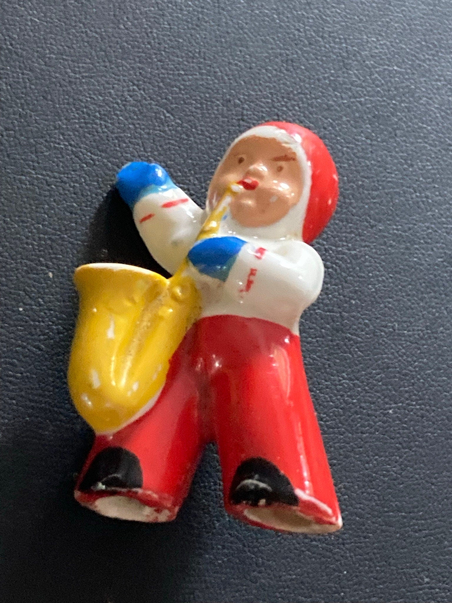 Antique porcelain or bisque Snow Baby child with saxophone Christmas Xmas Cake topper decoration l