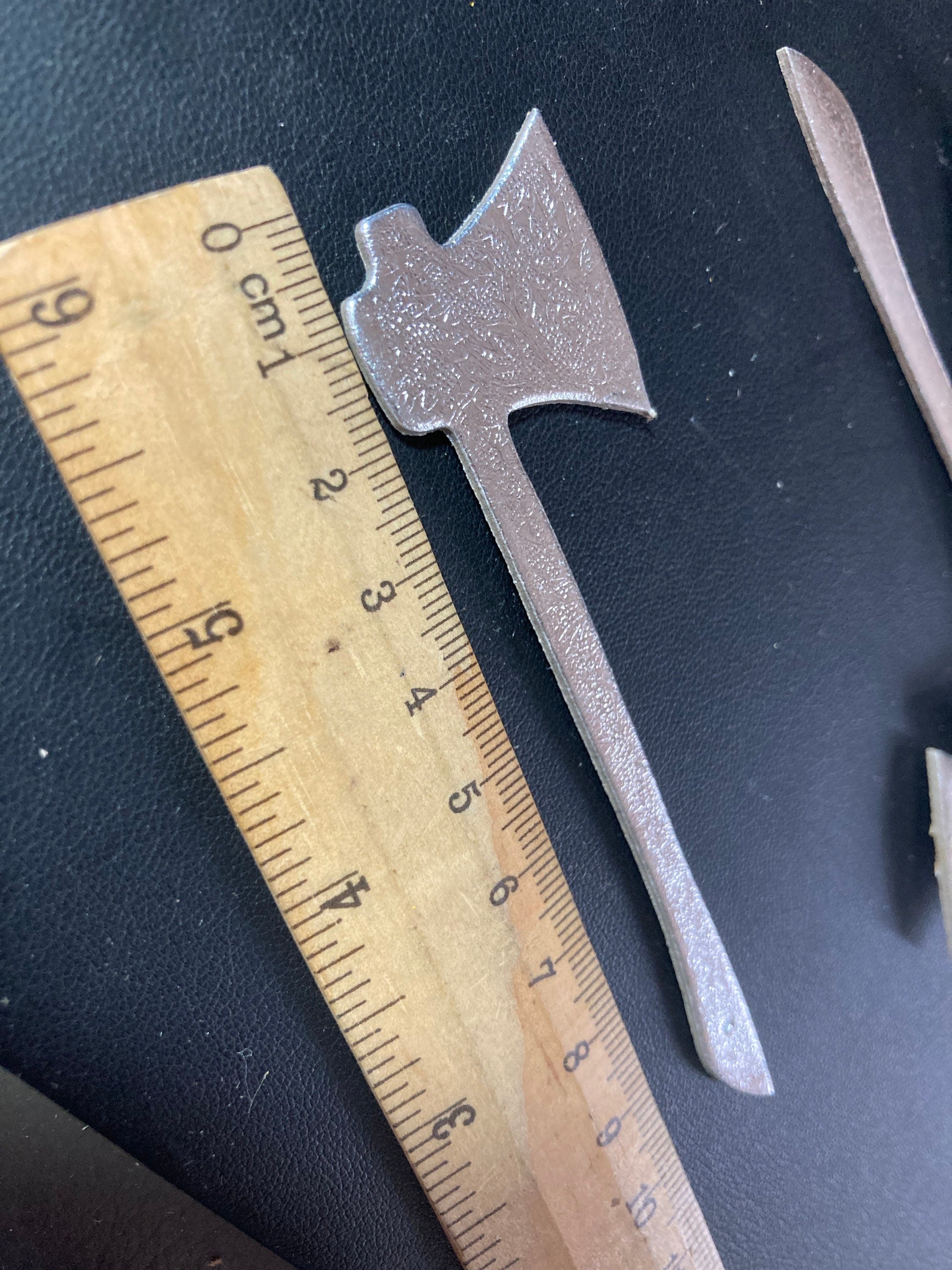 Vintage miniature Silver cardboard AXE for chocolate Yule log Christmas cake topper