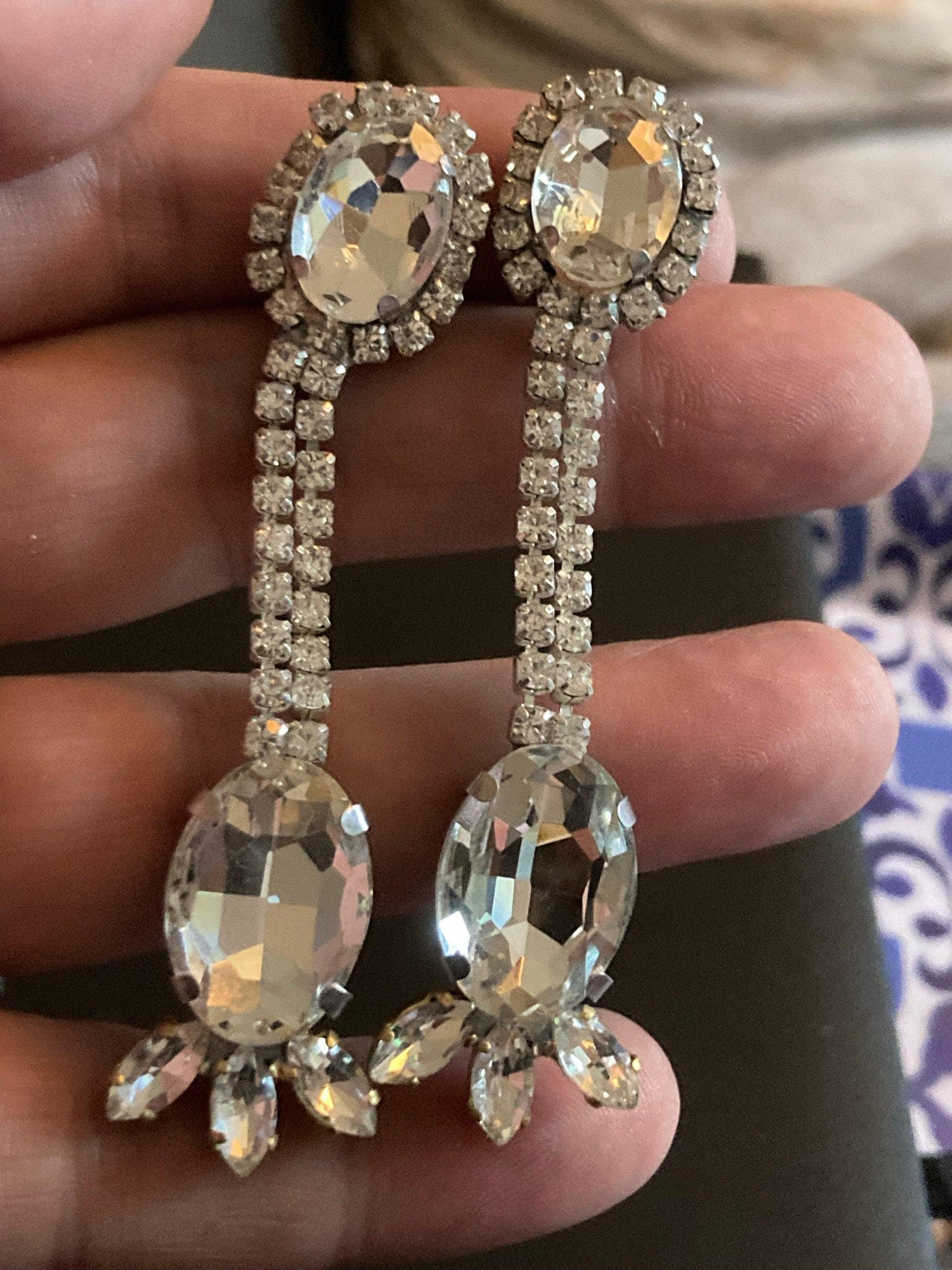 Vintage Czech Rhinestone Diamante Drop Earrings pierced