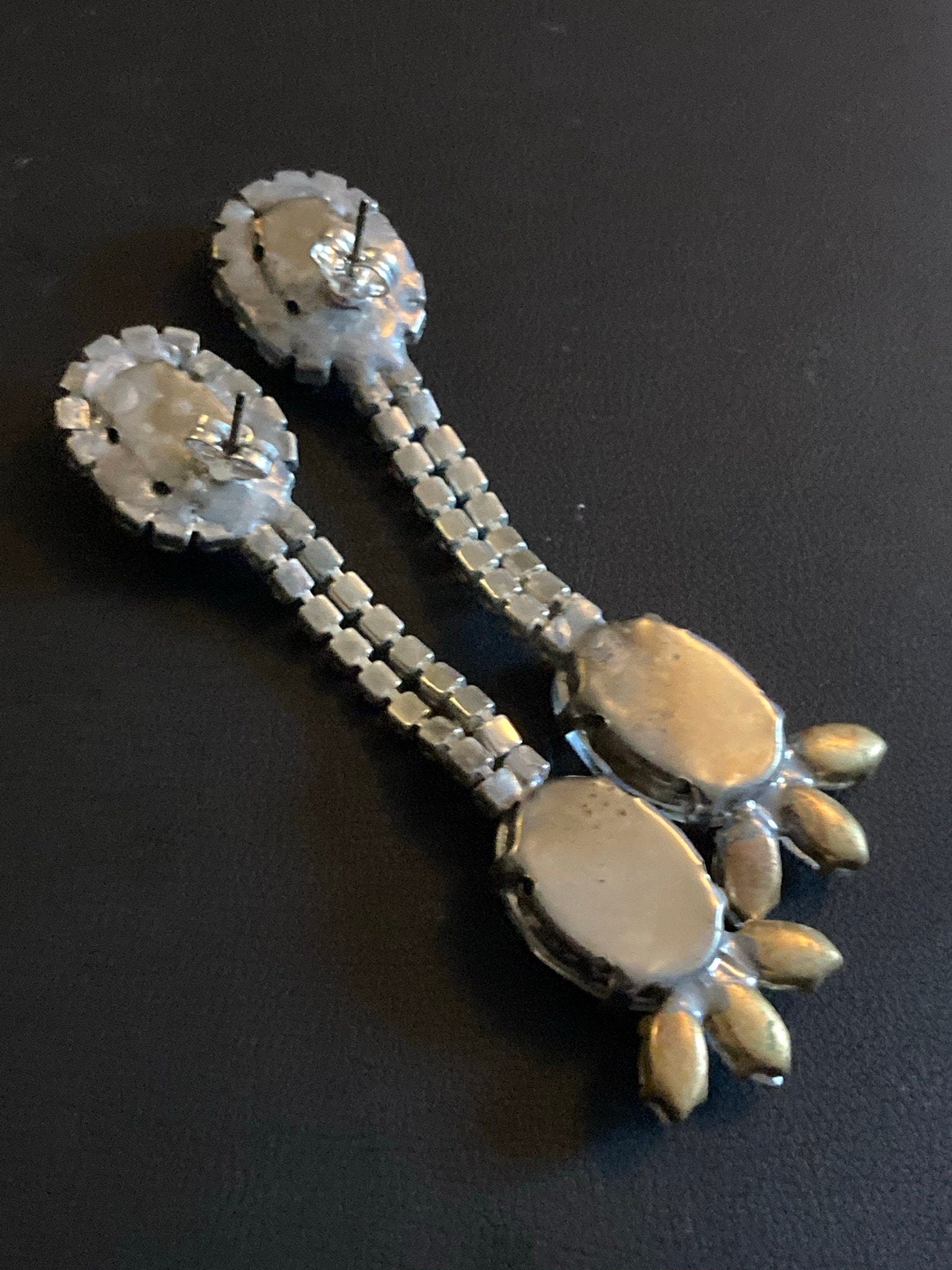 Vintage Czech Rhinestone Diamante Drop Earrings pierced