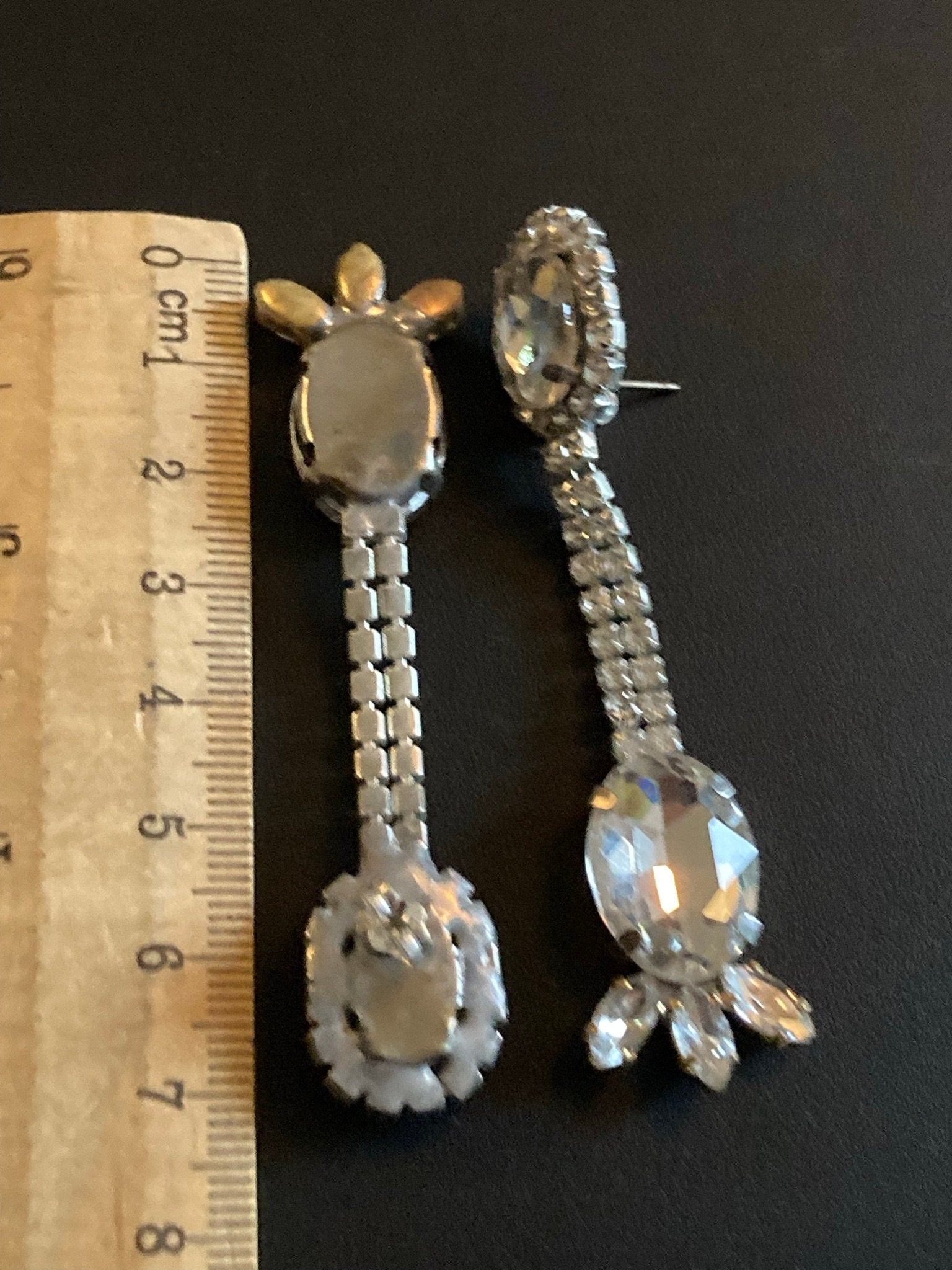 Vintage Czech Rhinestone Diamante Drop Earrings pierced