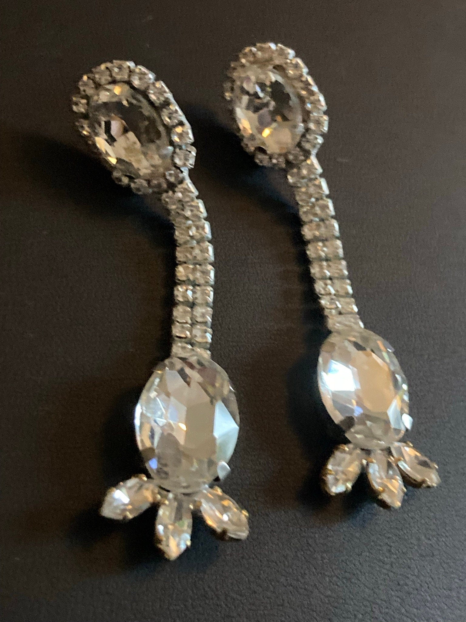 Vintage Czech Rhinestone Diamante Drop Earrings pierced