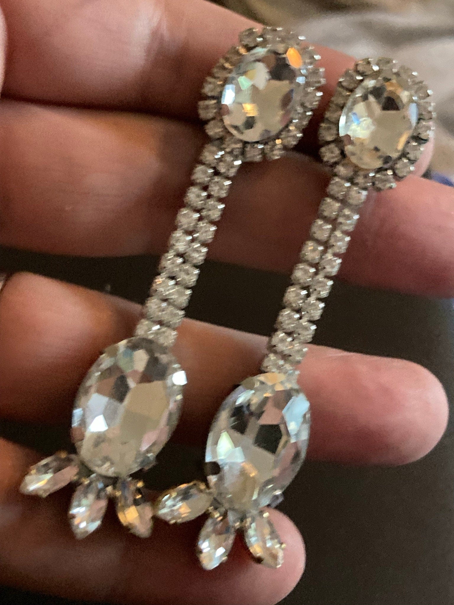 Vintage Czech Rhinestone Diamante Drop Earrings pierced