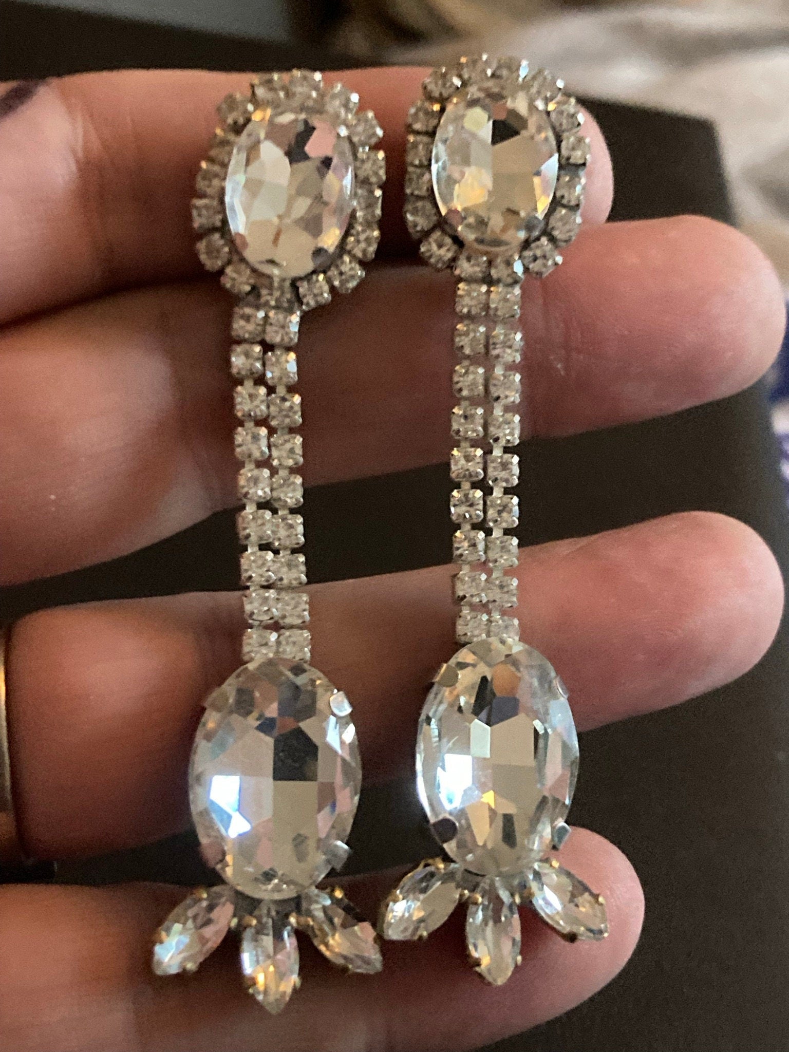 Vintage Czech Rhinestone Diamante Drop Earrings pierced