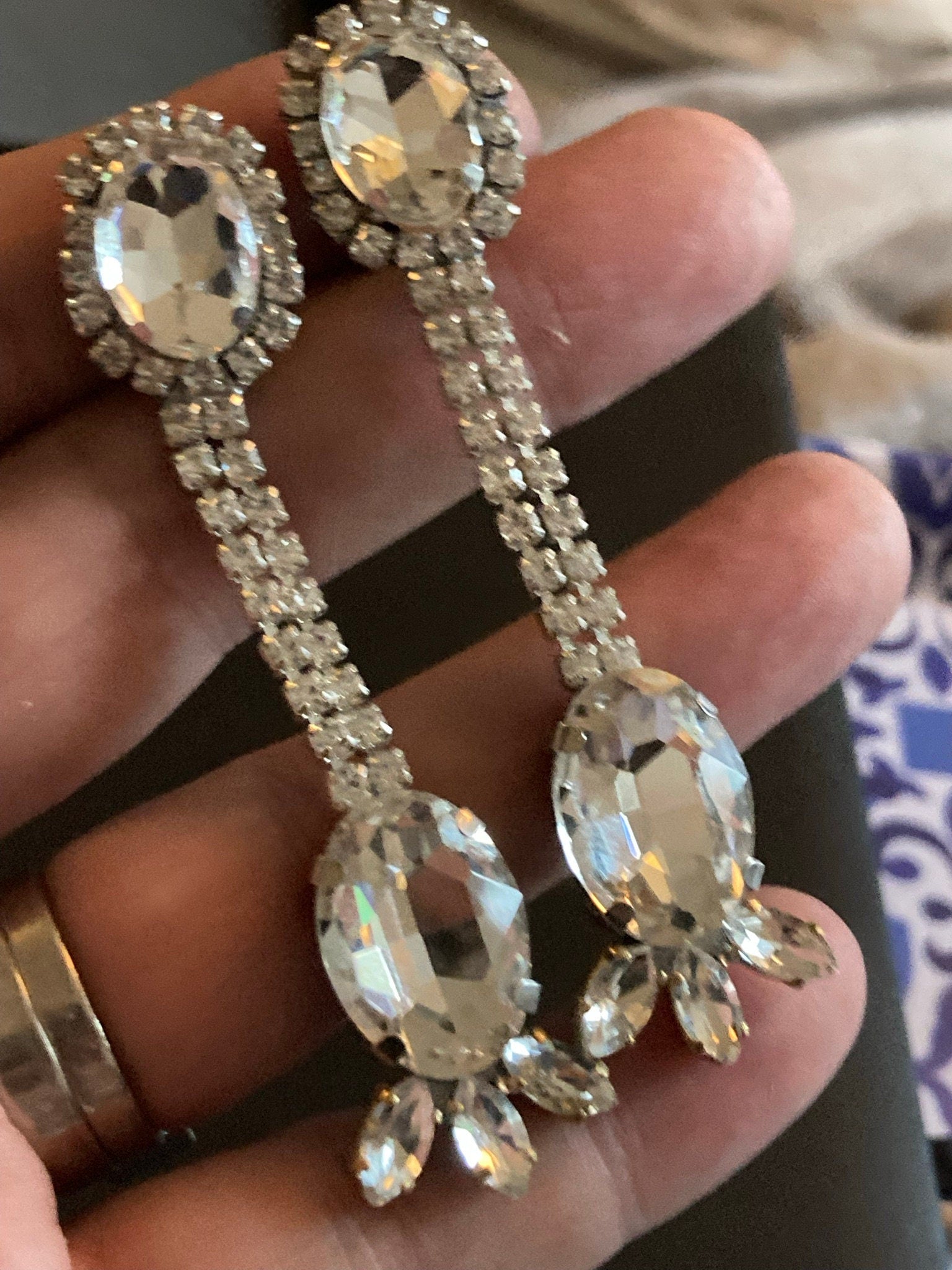 Vintage Czech Rhinestone Diamante Drop Earrings pierced
