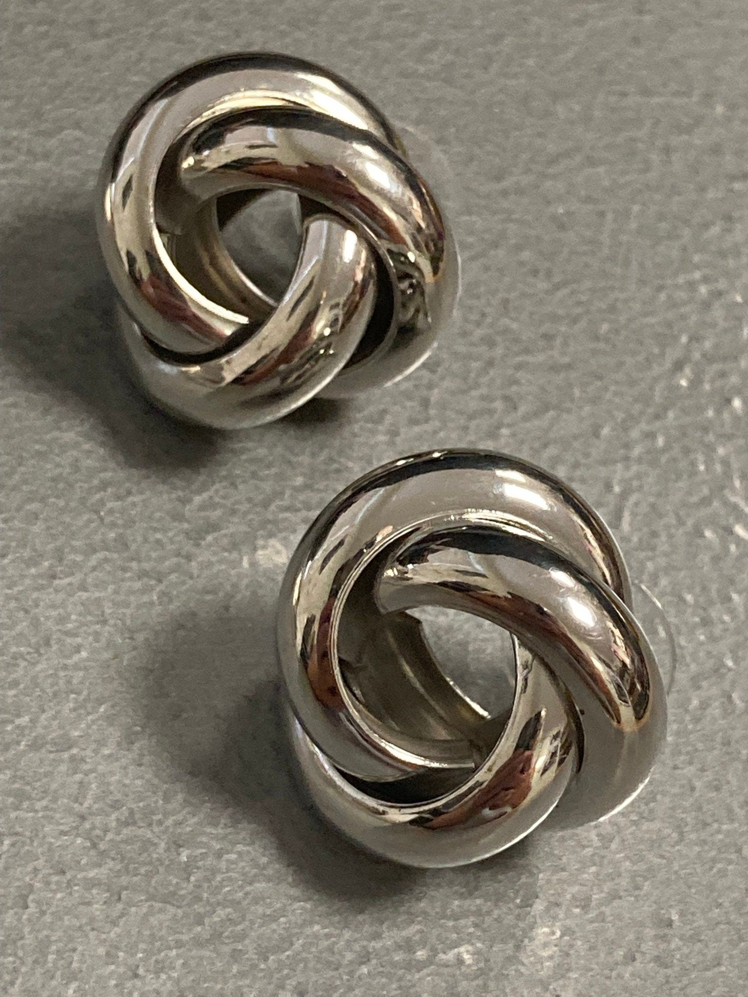 silver tone big tube knot stud earrings pierced, Large 2.5cm wide