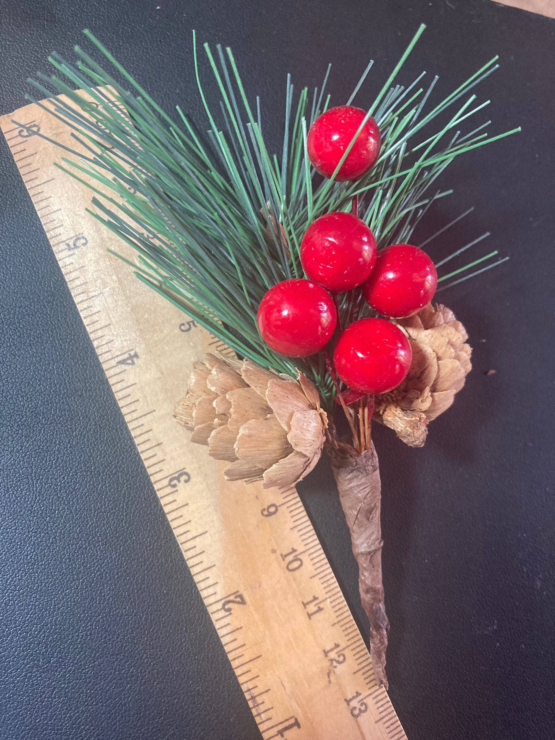 Faux fir pine cone & berries sprig for Christmas craft decorations