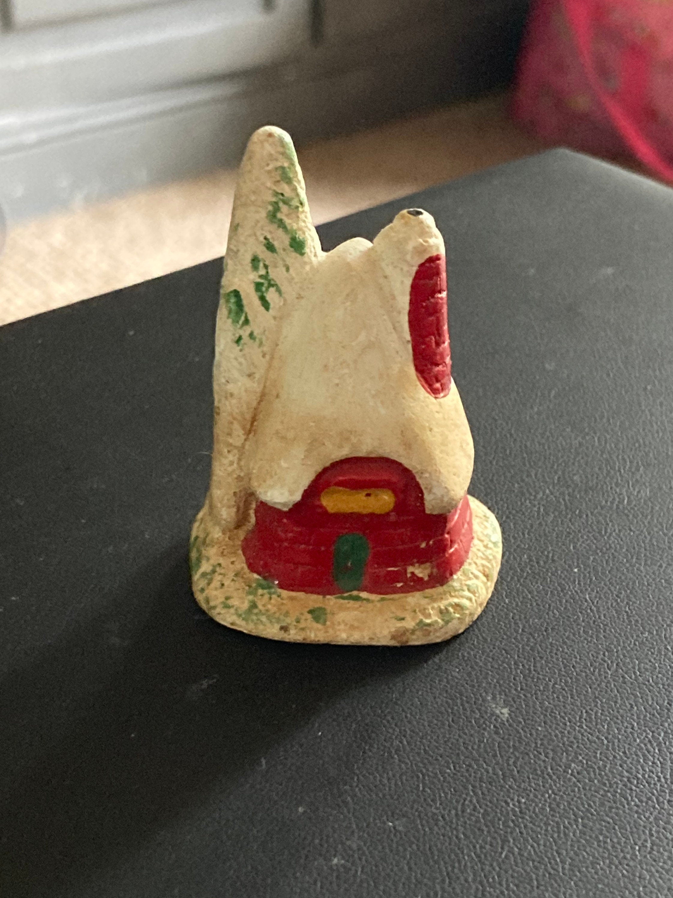 Antique bisque PLASTER large winter chalet cottage lodge house Father Christmas Xmas Cake topper