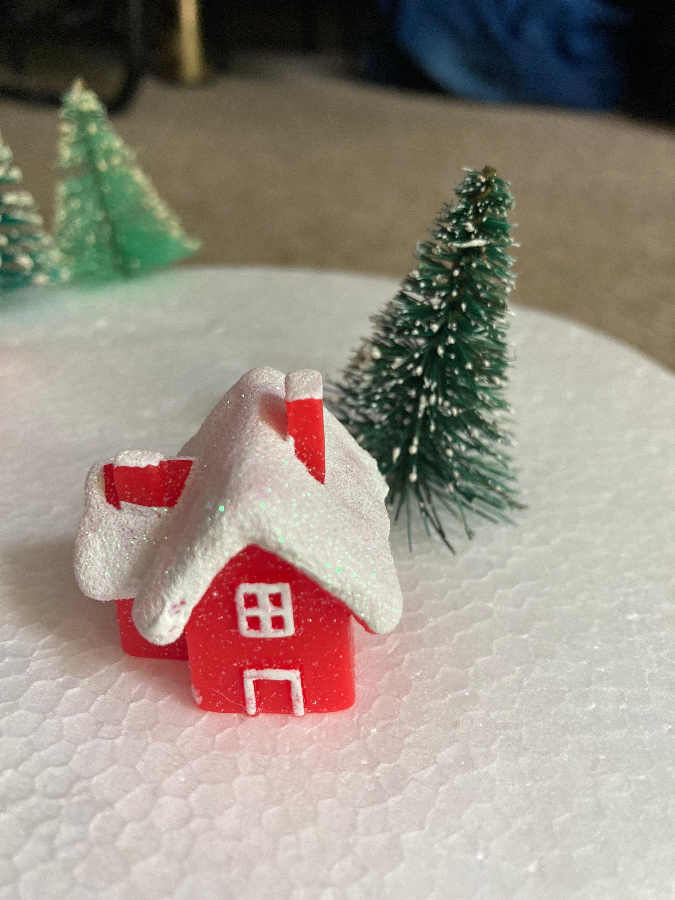 1 x miniature plastic red chalet house Christmas cake topper cake decoration