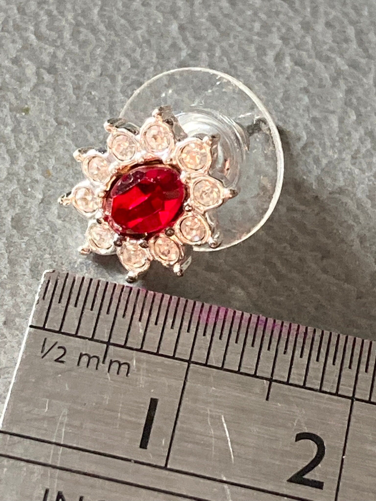 Vintage Ruby Red & clear Glass Rhinestone Diamanté small stud Earrings