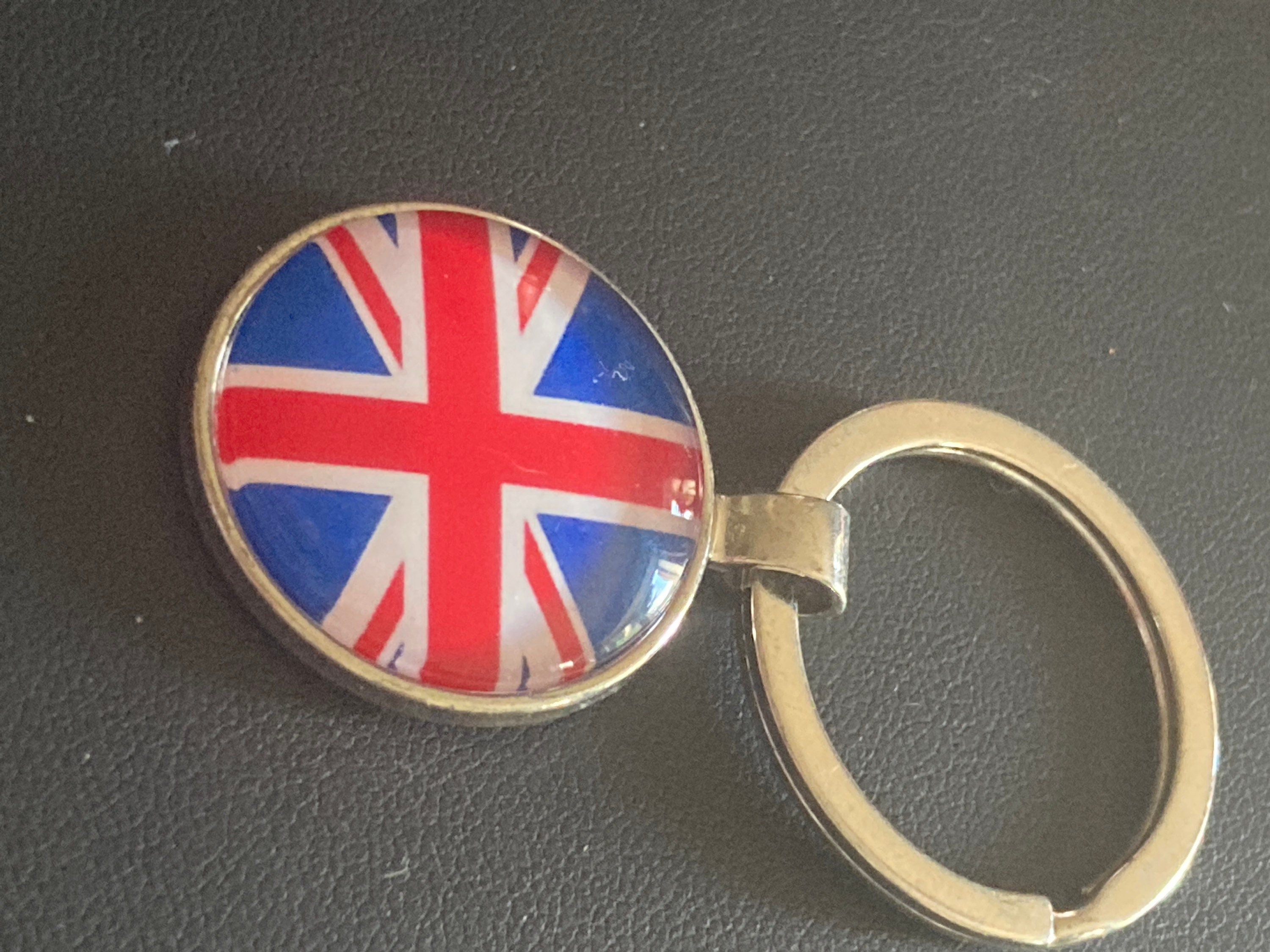 Union Jack keyring souvenir silver keyring with 25mm glass cabochon
